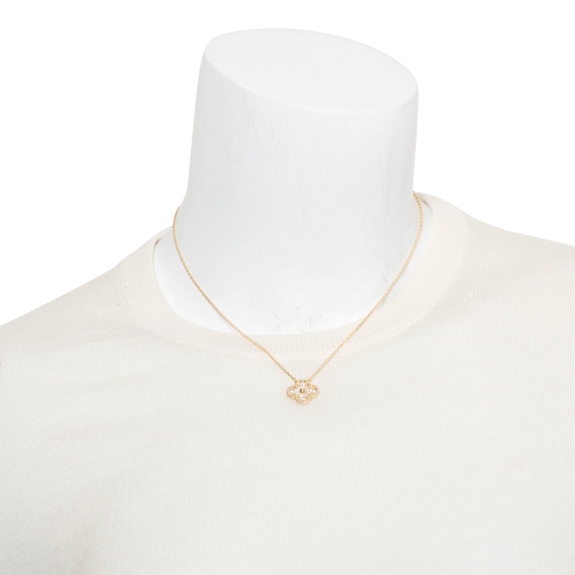 Van Cleef & Arpels 18k Yellow Gold Diamond Vintage Alhambra Pendant Necklace w/ Box & Certificate