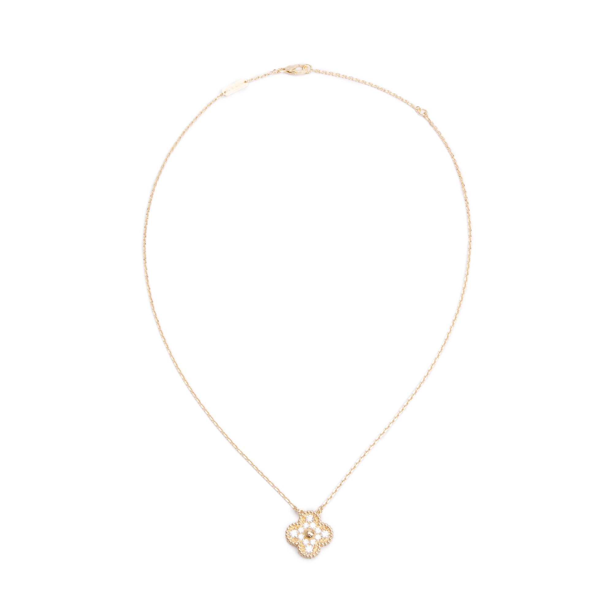 Van Cleef & Arpels 18k Yellow Gold Diamond Vintage Alhambra Pendant Necklace w/ Box & Certificate