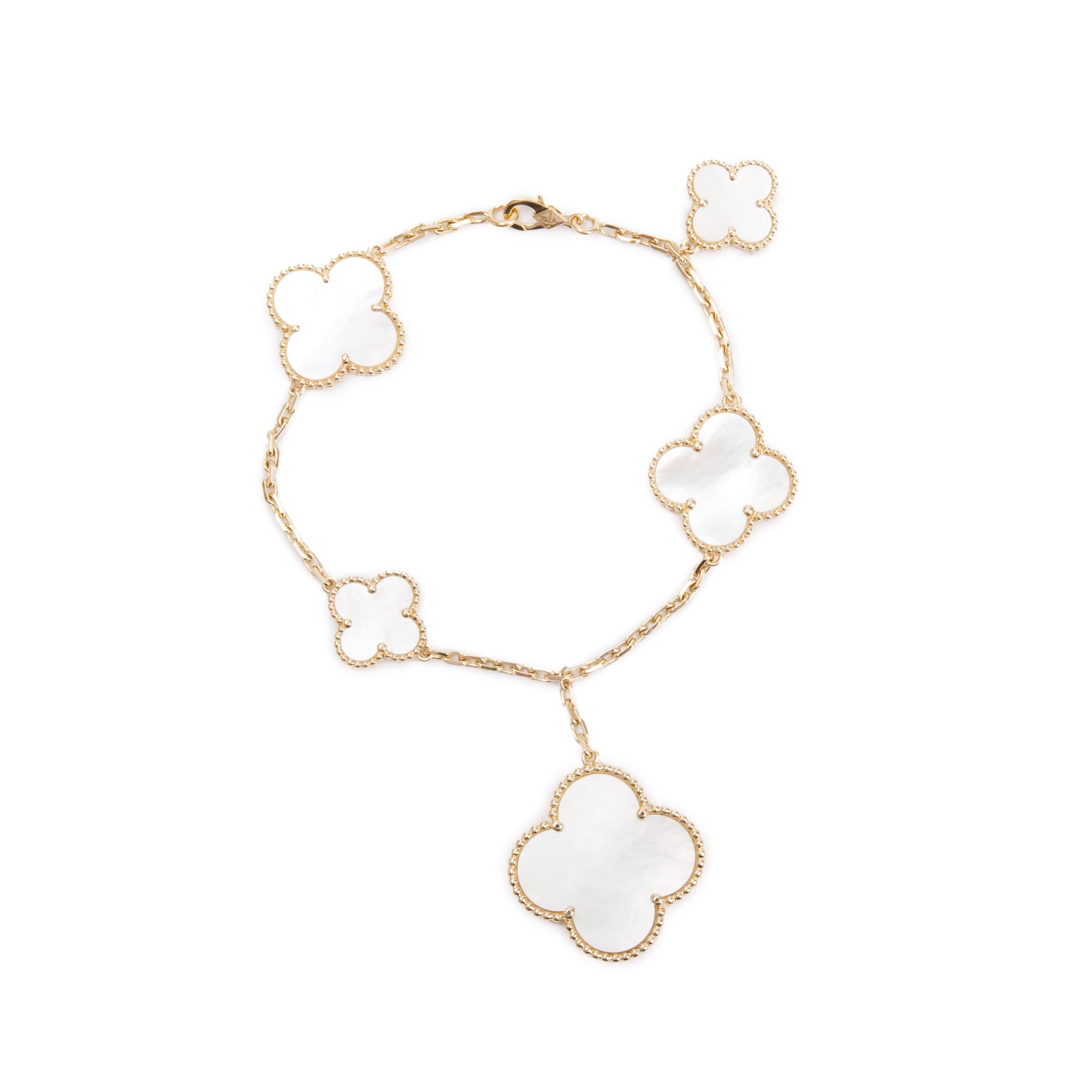 Van Cleef & Arpels 18k Yellow Gold Magic Alhambra 5 Motif Mother of Pearl Bracelet