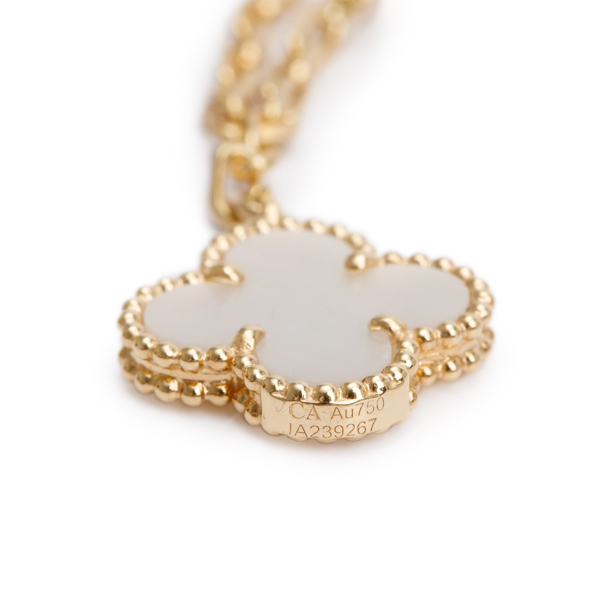 Van Cleef & Arpels 18k Yellow Gold Magic Alhambra 6 Motif Mother of Pearl & Onyx Necklace w/ Box, Certificate & Receipt