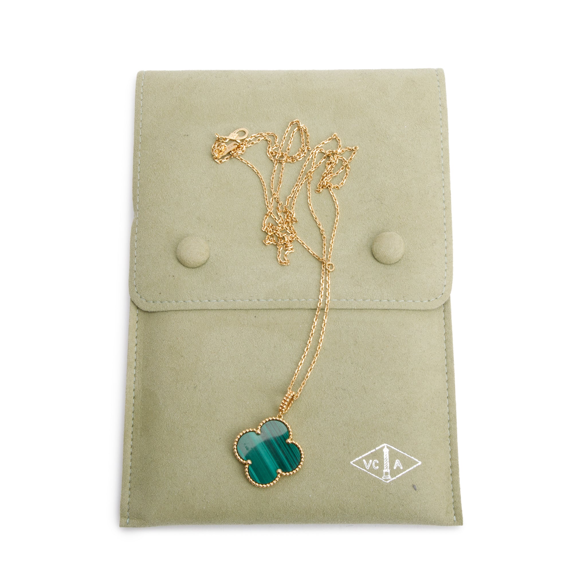 Van Cleef & Arpels 18k Yellow Gold Magic Alhambra Malachite Long Necklace, 1 Motif
