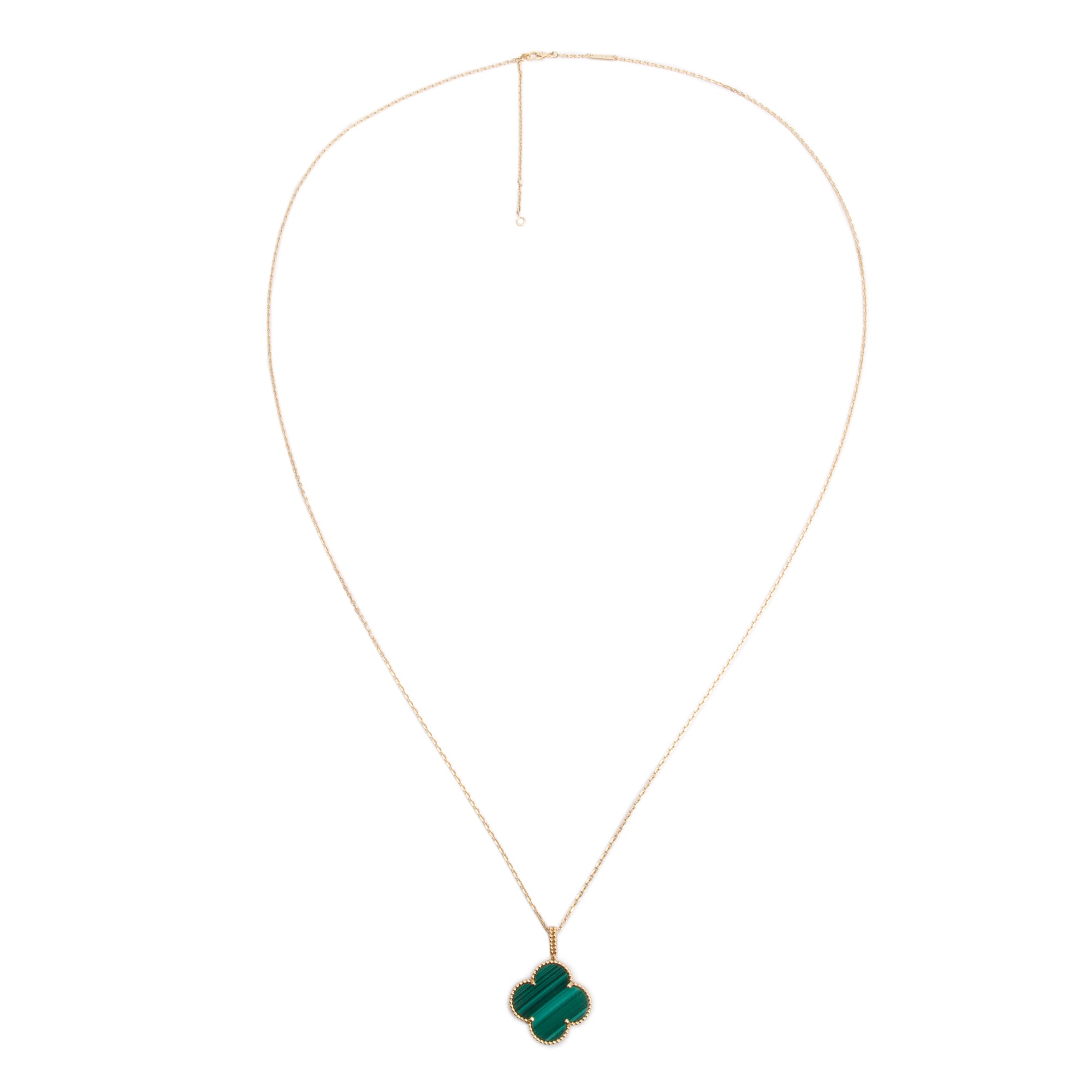Van Cleef & Arpels 18k Yellow Gold Magic Alhambra Malachite Long Necklace, 1 Motif