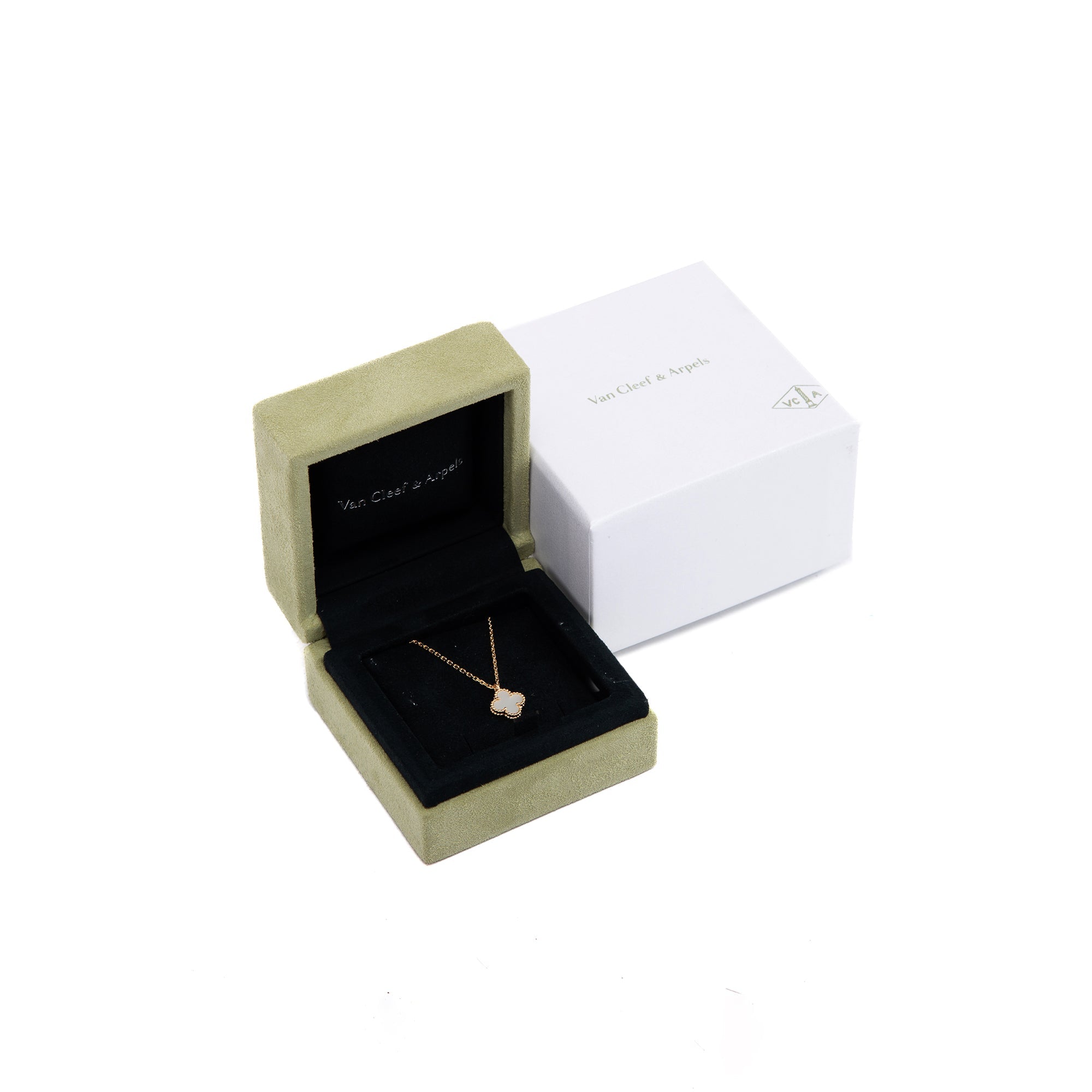 Van Cleef & Arpels 18k Yellow Gold Mother of Pearl Sweet Alhambra Pendant Necklace w/ Box