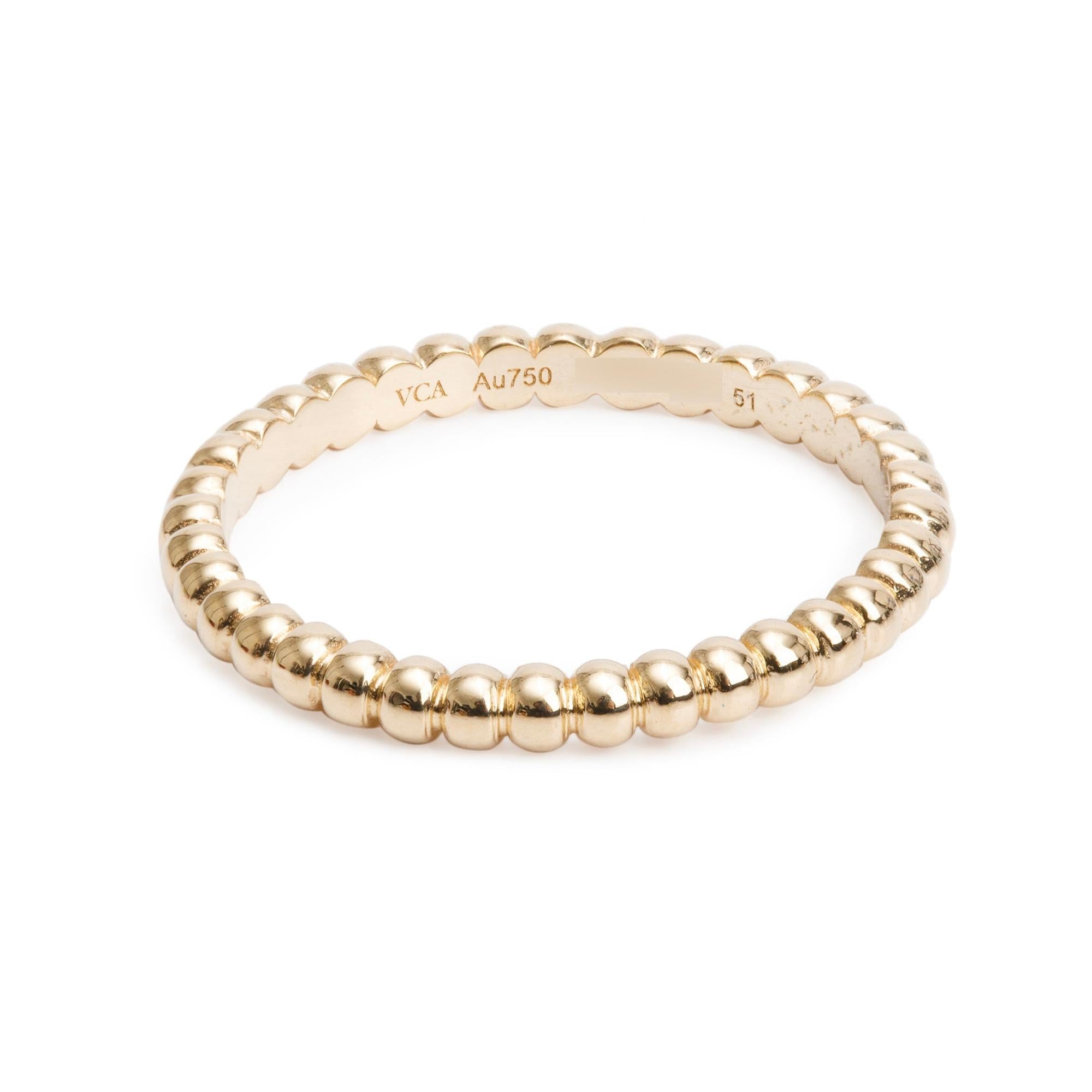 Van Cleef & Arpels 18k Yellow Gold Perlee Pearls of Gold Ring, Small Model Size 51 5.5 w/ Box