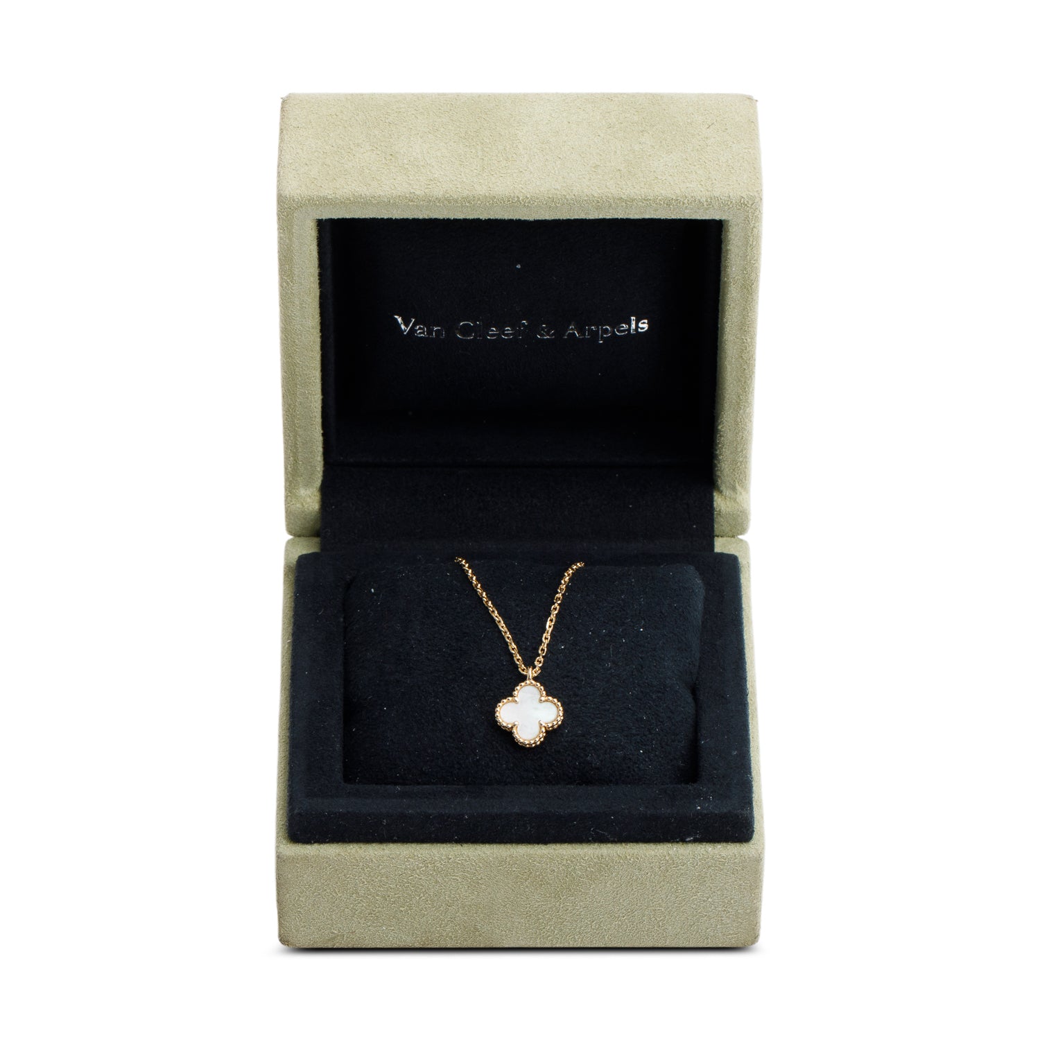 Van Cleef & Arpels 18k Yellow Gold Sweet Alhambra Mother of Pearl Pendant Necklace w/ Box