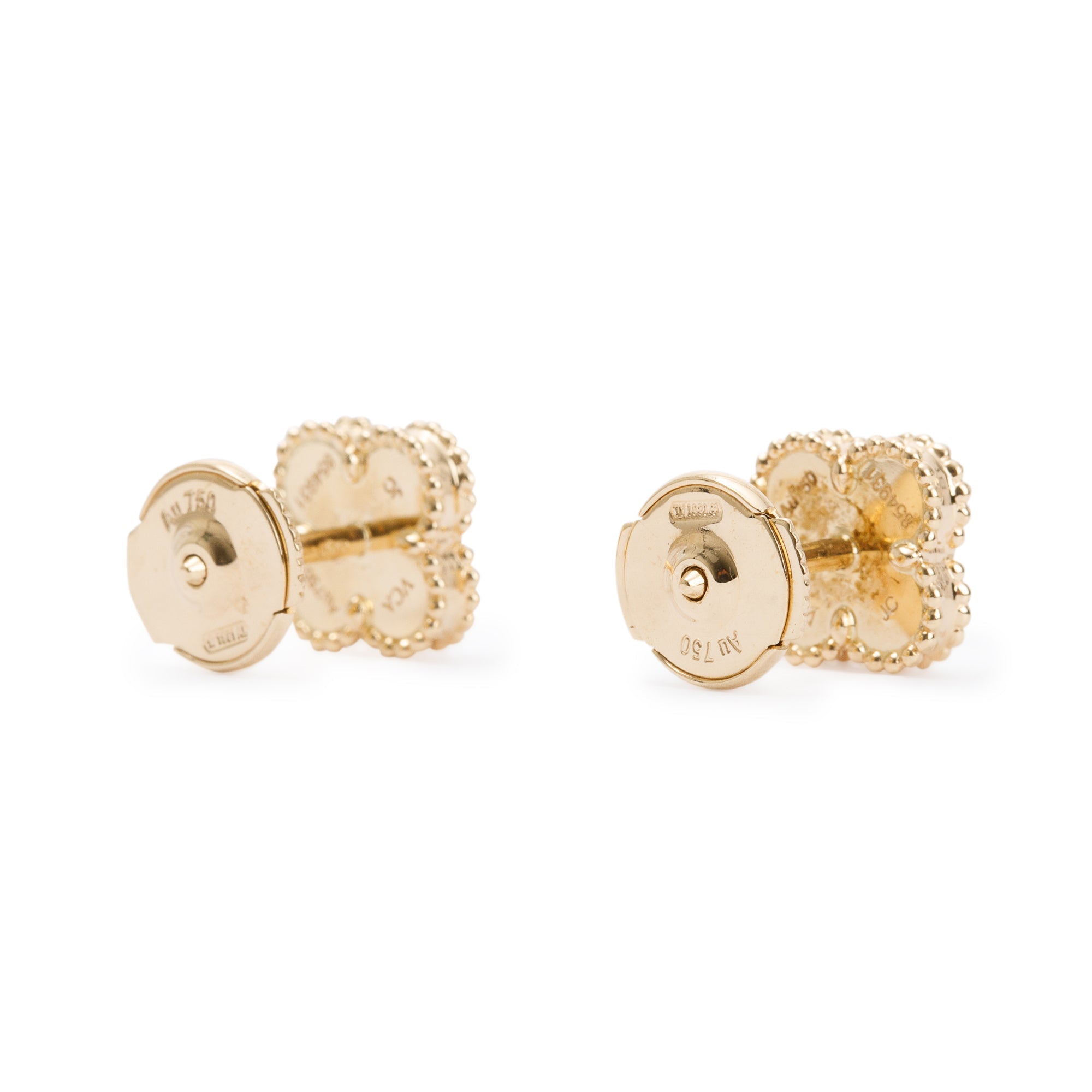 Van Cleef & Arpels 18k Yellow Gold Sweet Alhambra Onyx Stud Earrings w/ Box