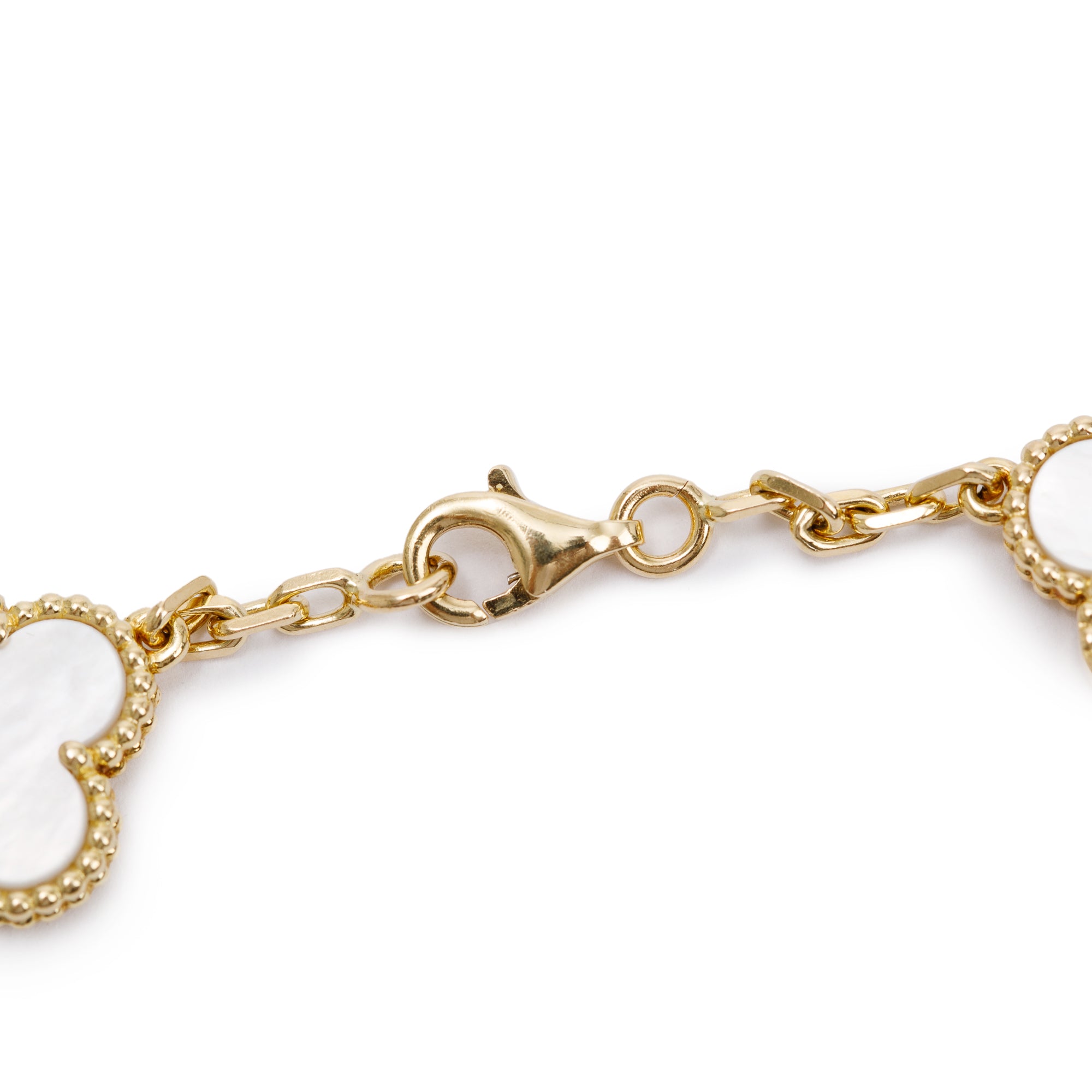 Van Cleef & Arpels 18k Yellow Gold Vintage Alhambra 10 Motif Mother of Pearl Necklace w/ Box & Certificate