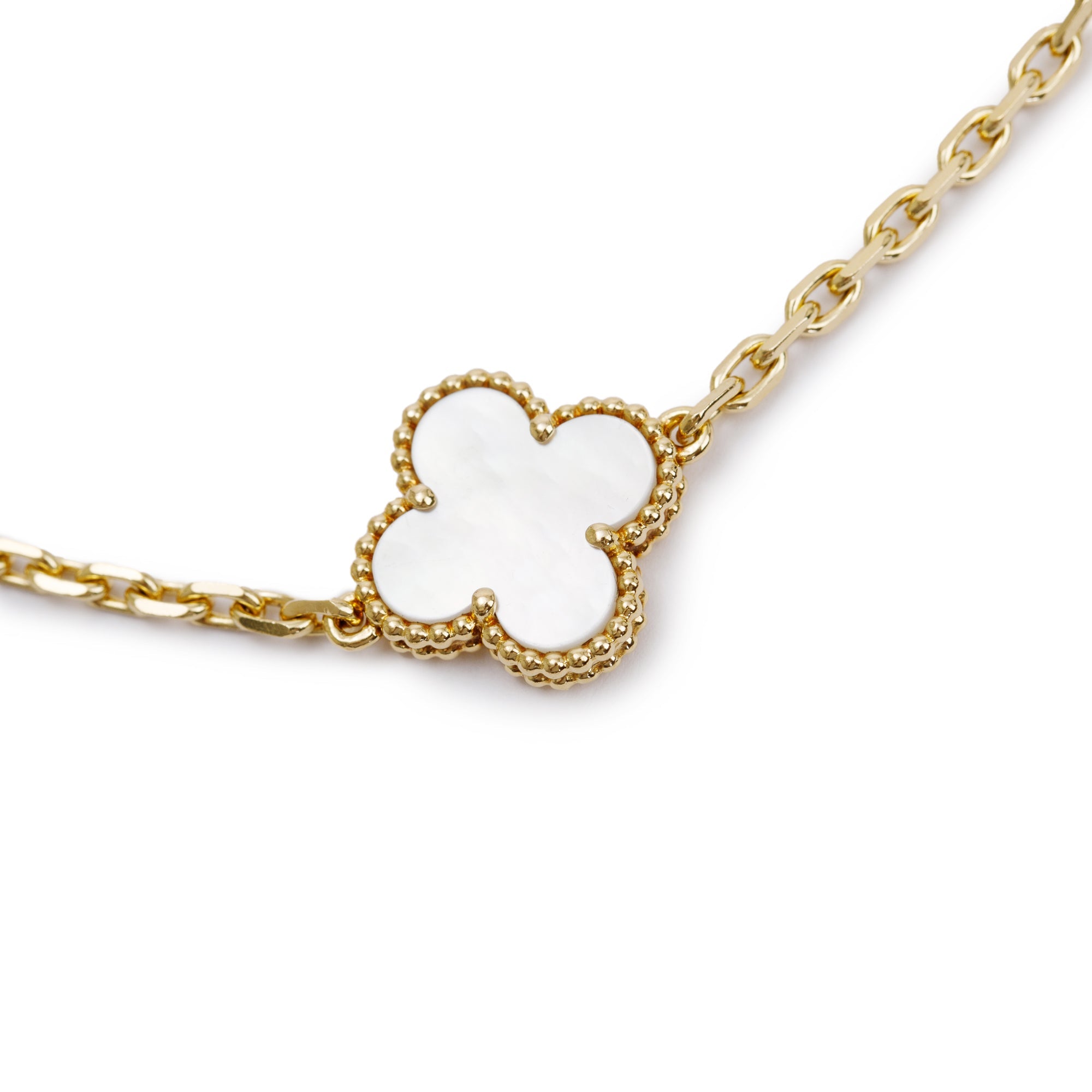 Van Cleef & Arpels 18k Yellow Gold Vintage Alhambra 10 Motif Mother of Pearl Necklace w/ Box & Certificate