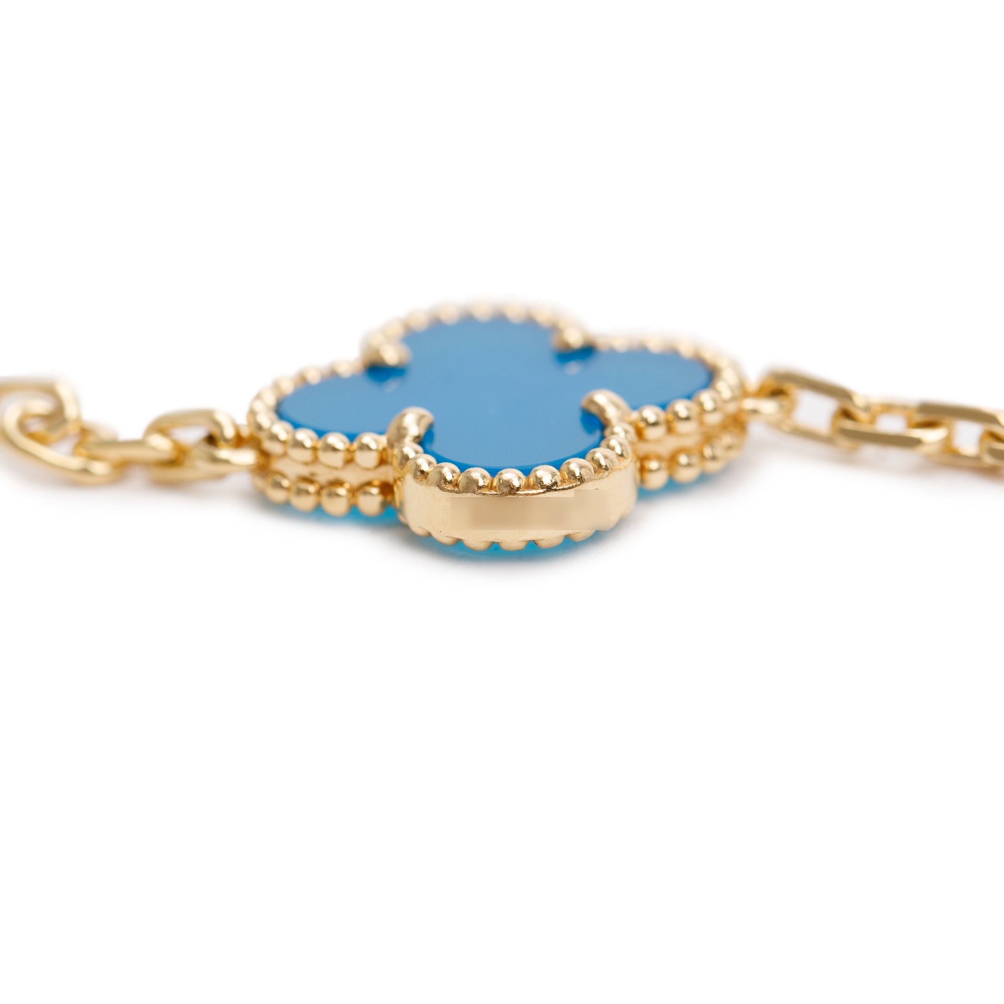Van Cleef & Arpels 18k Yellow Gold Vintage Alhambra 20 Motif Blue Agate Long Necklace w/ Box & Certificate