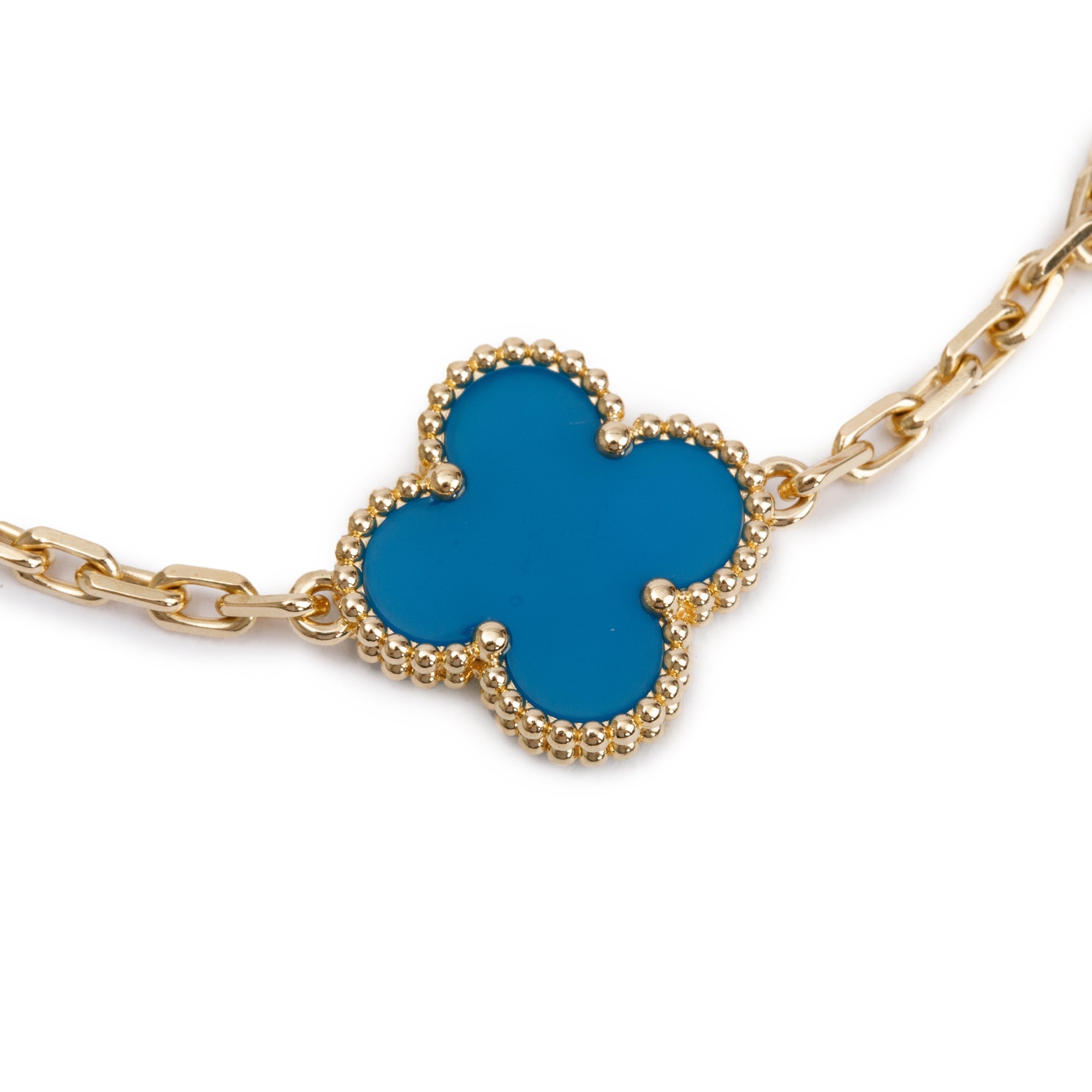Van Cleef & Arpels 18k Yellow Gold Vintage Alhambra 5 Motif Blue Agate Bracelet