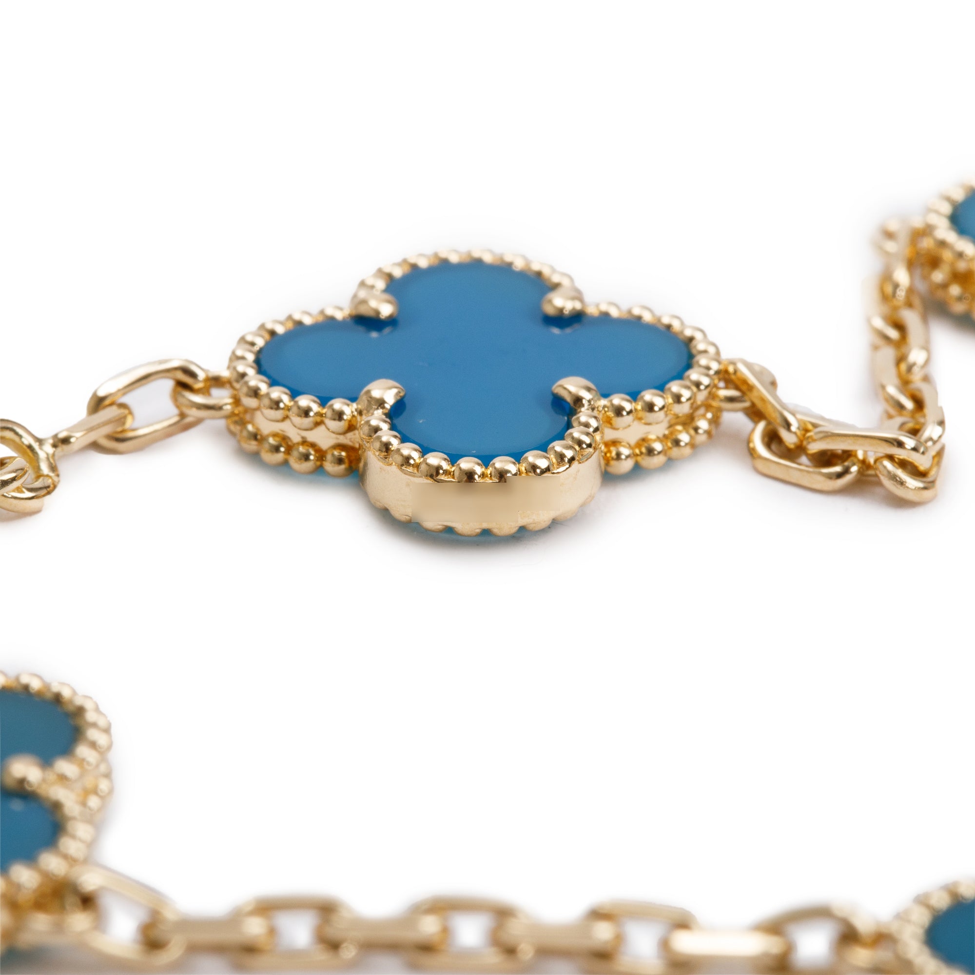 Van Cleef & Arpels 18k Yellow Gold Vintage Alhambra 5 Motif Blue Agate Bracelet