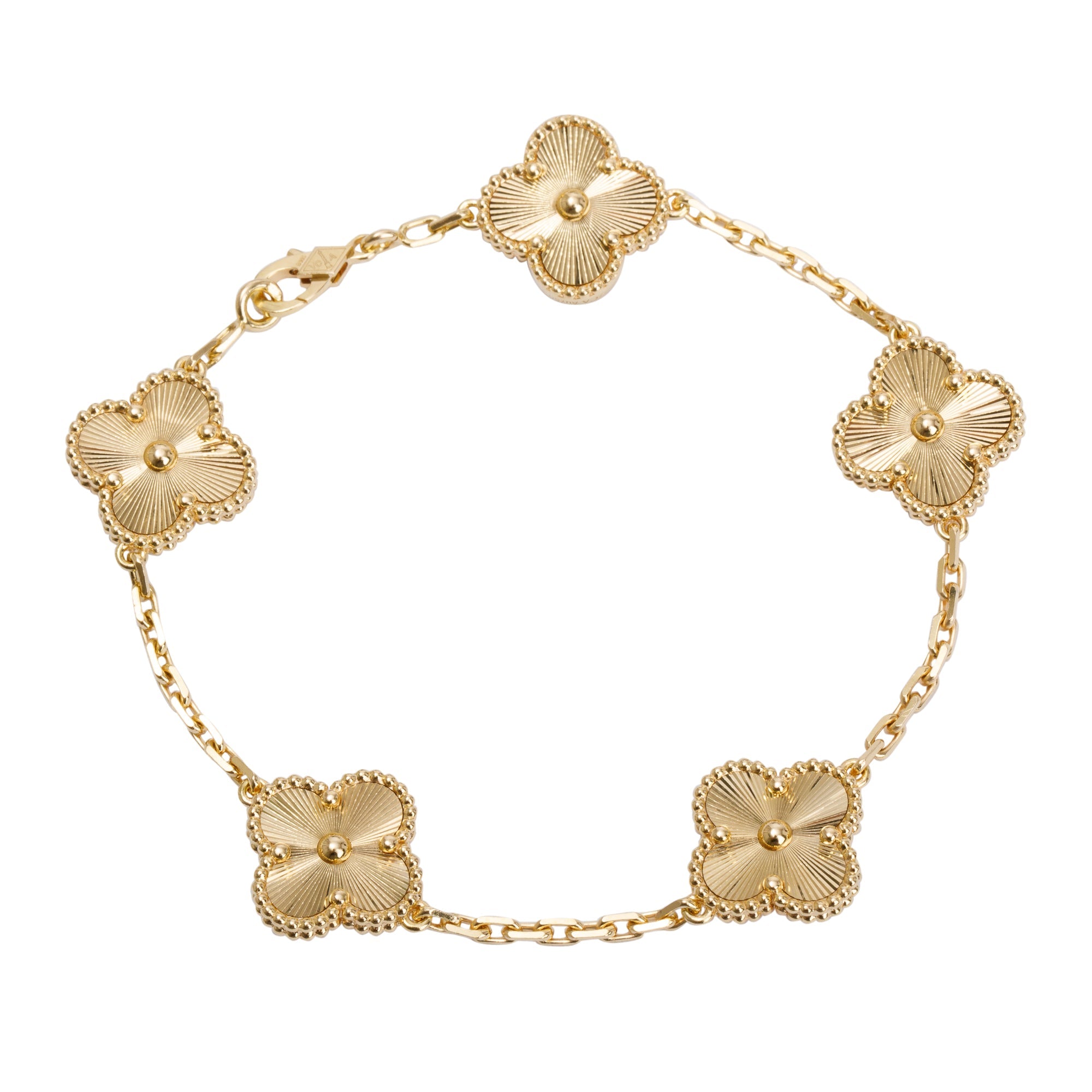 Van Cleef & Arpels 18k Yellow Gold Vintage Alhambra 5 Motif Bracelet w/ Box & Certificate