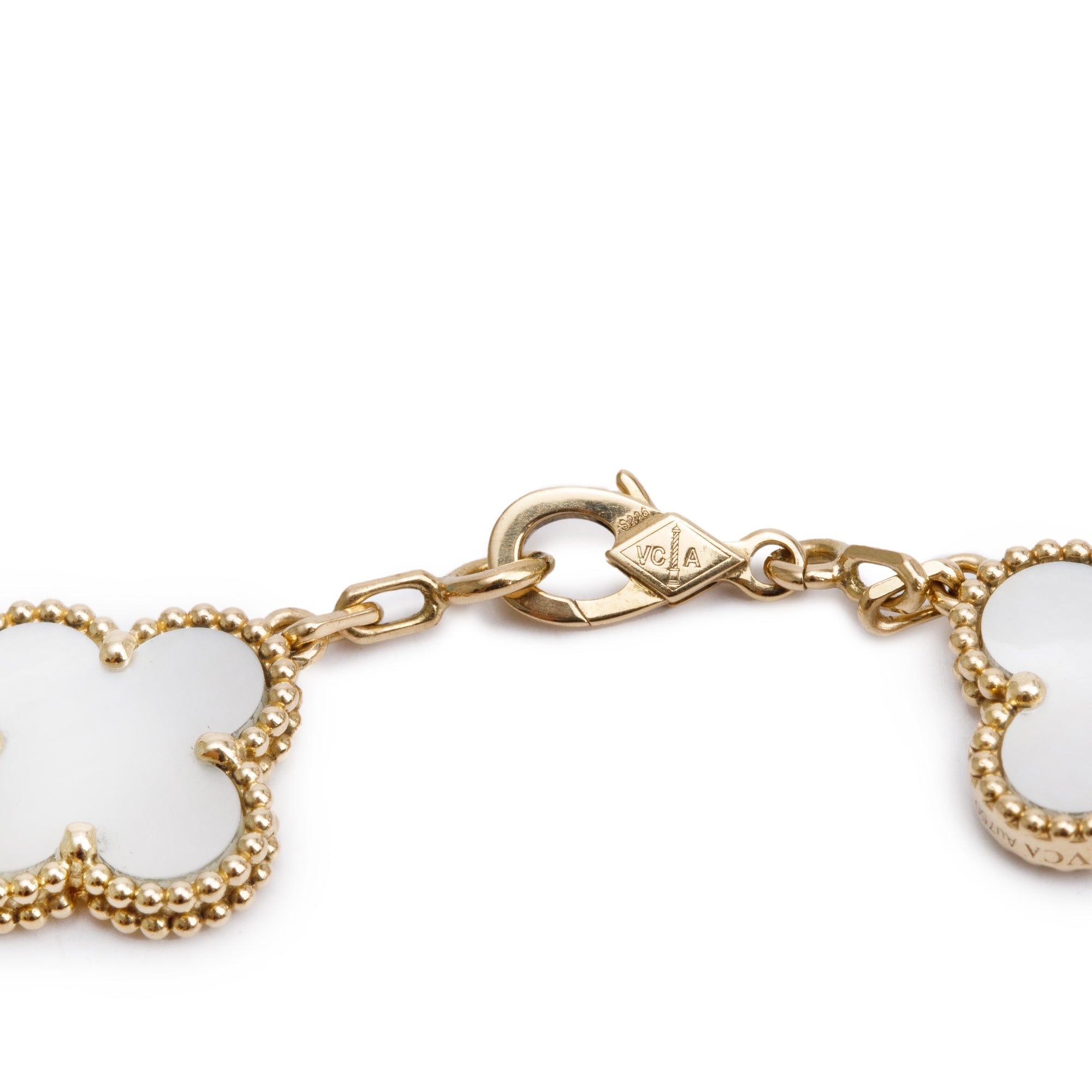 Van Cleef & Arpels 18k Yellow Gold Vintage Alhambra 5 Motif Mother of Pearl Bracelet w/ Box, Receipt & Certificate