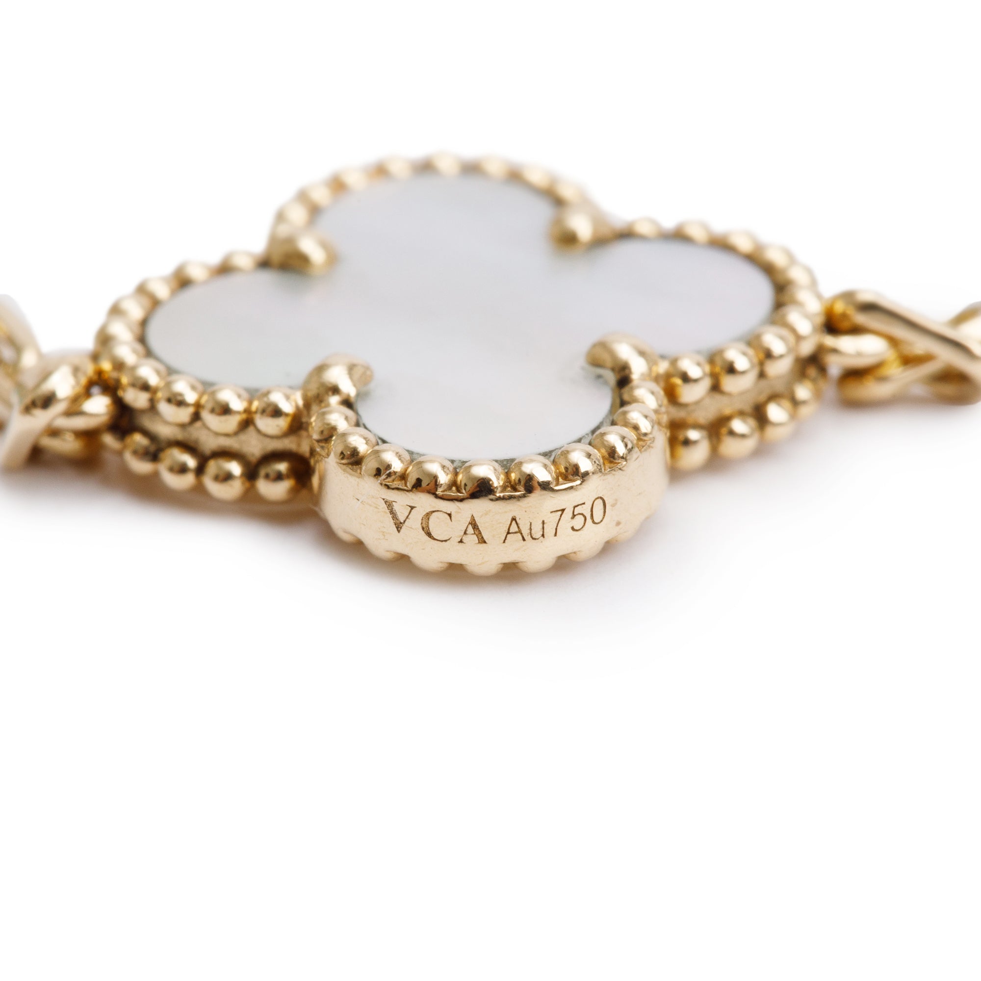 Van Cleef & Arpels 18k Yellow Gold Vintage Alhambra 5 Motif Mother of Pearl Bracelet w/ Box, Receipt & Certificate