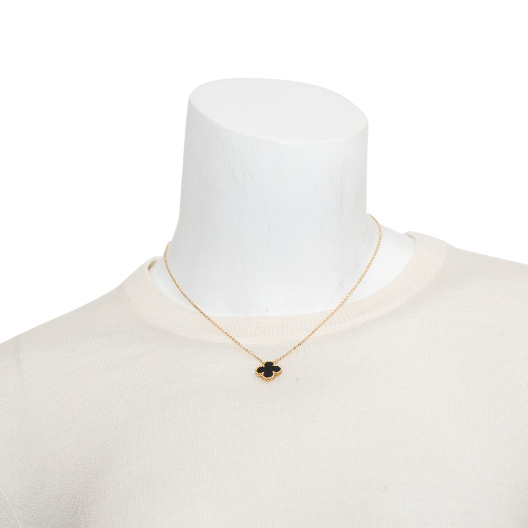 Van Cleef & Arpels 18k Yellow Gold Vintage Alhambra Black Onyx Pendant Necklace w/ Box