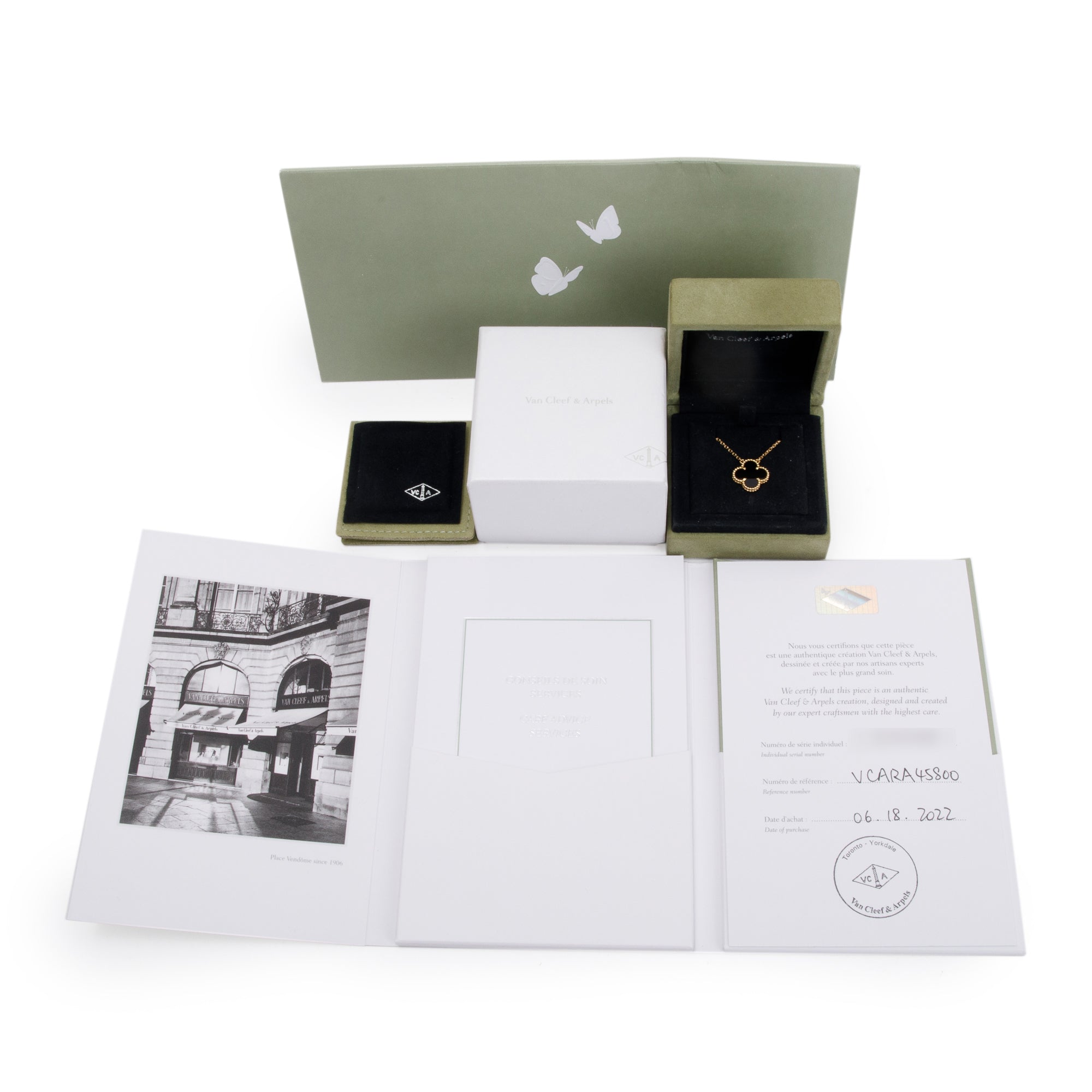 Van Cleef & Arpels 18k Yellow Gold Vintage Alhambra Black Onyx Pendant Necklace w/ Box, Certificate & Receipt