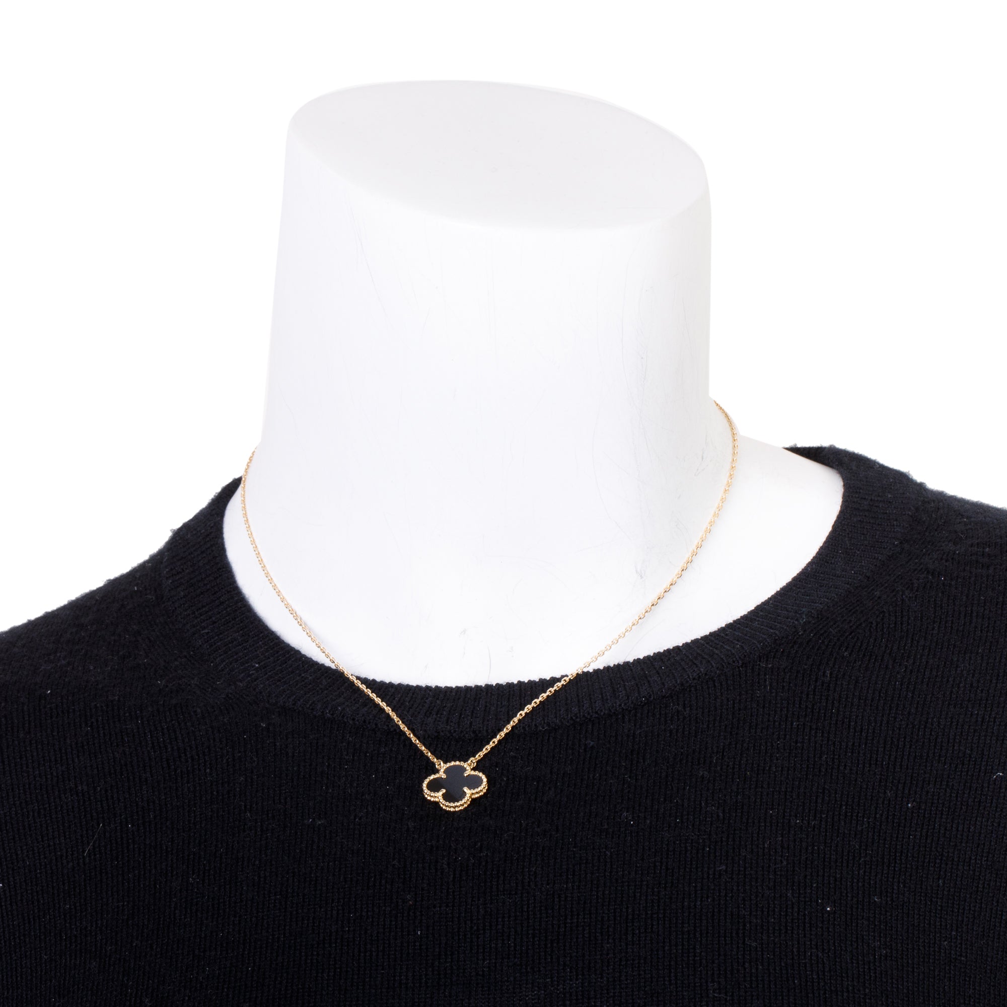Van Cleef & Arpels 18k Yellow Gold Vintage Alhambra Black Onyx Pendant Necklace w/ Box, Certificate & Receipt