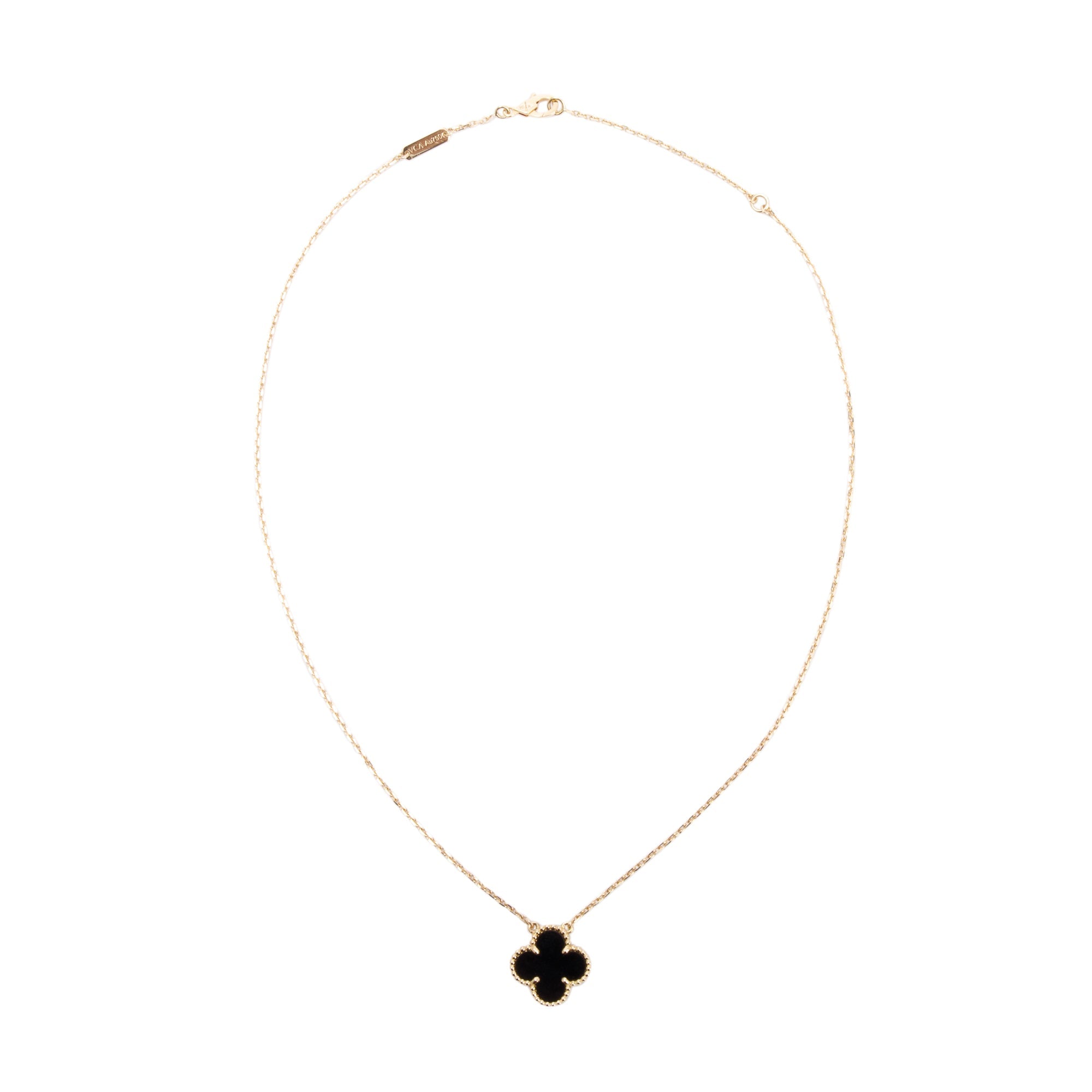 Van Cleef & Arpels 18k Yellow Gold Vintage Alhambra Black Onyx Pendant Necklace w/ Box, Certificate & Receipt