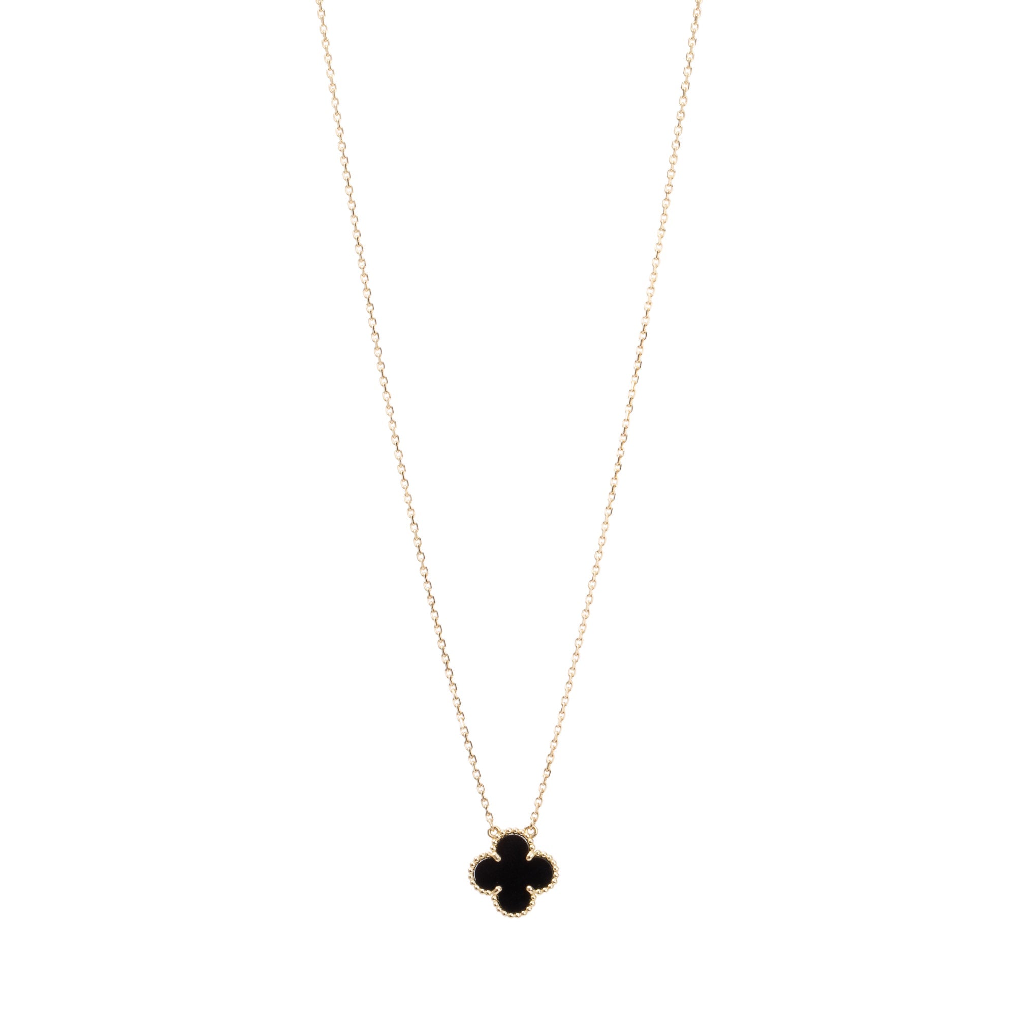 Van Cleef & Arpels 18k Yellow Gold Vintage Alhambra Black Onyx Pendant Necklace w/ Box, Certificate & Receipt