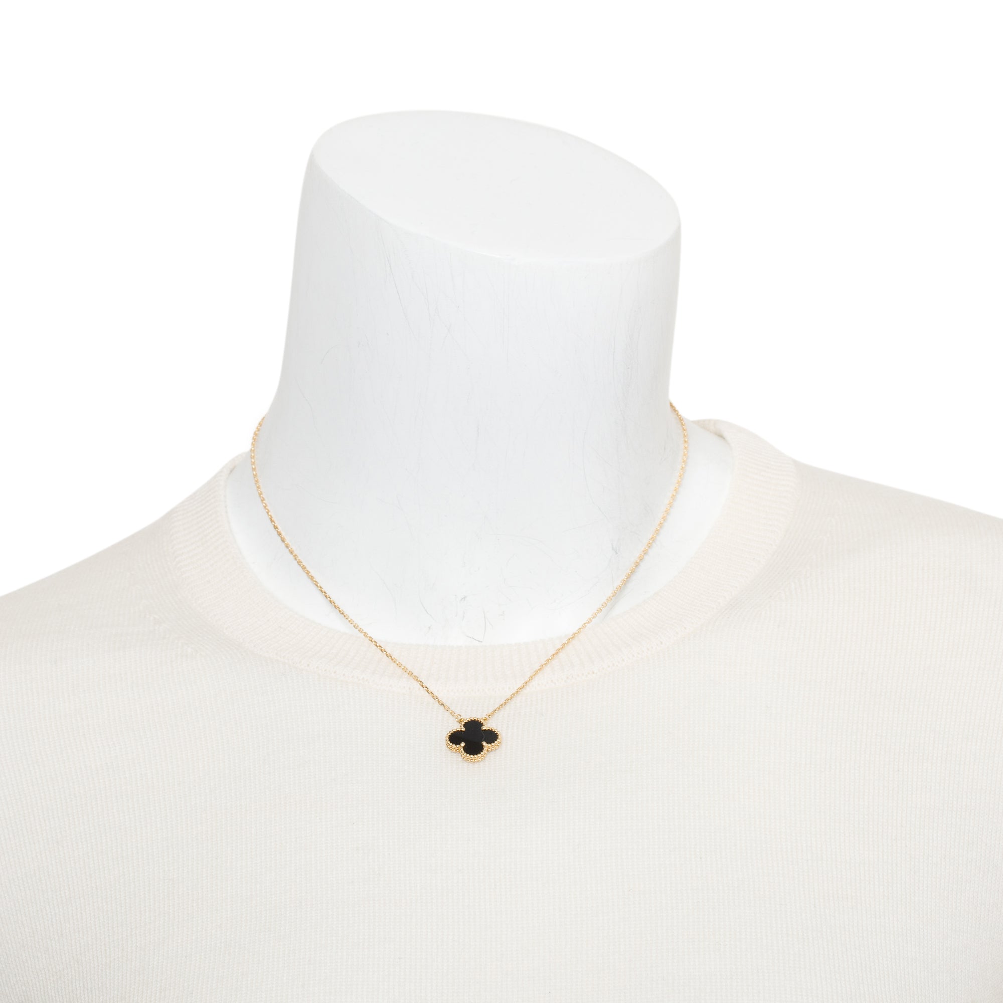 Van Cleef & Arpels 18k Yellow Gold Vintage Alhambra Black Onyx Pendant Necklace w/ Box, Receipt & Certificate