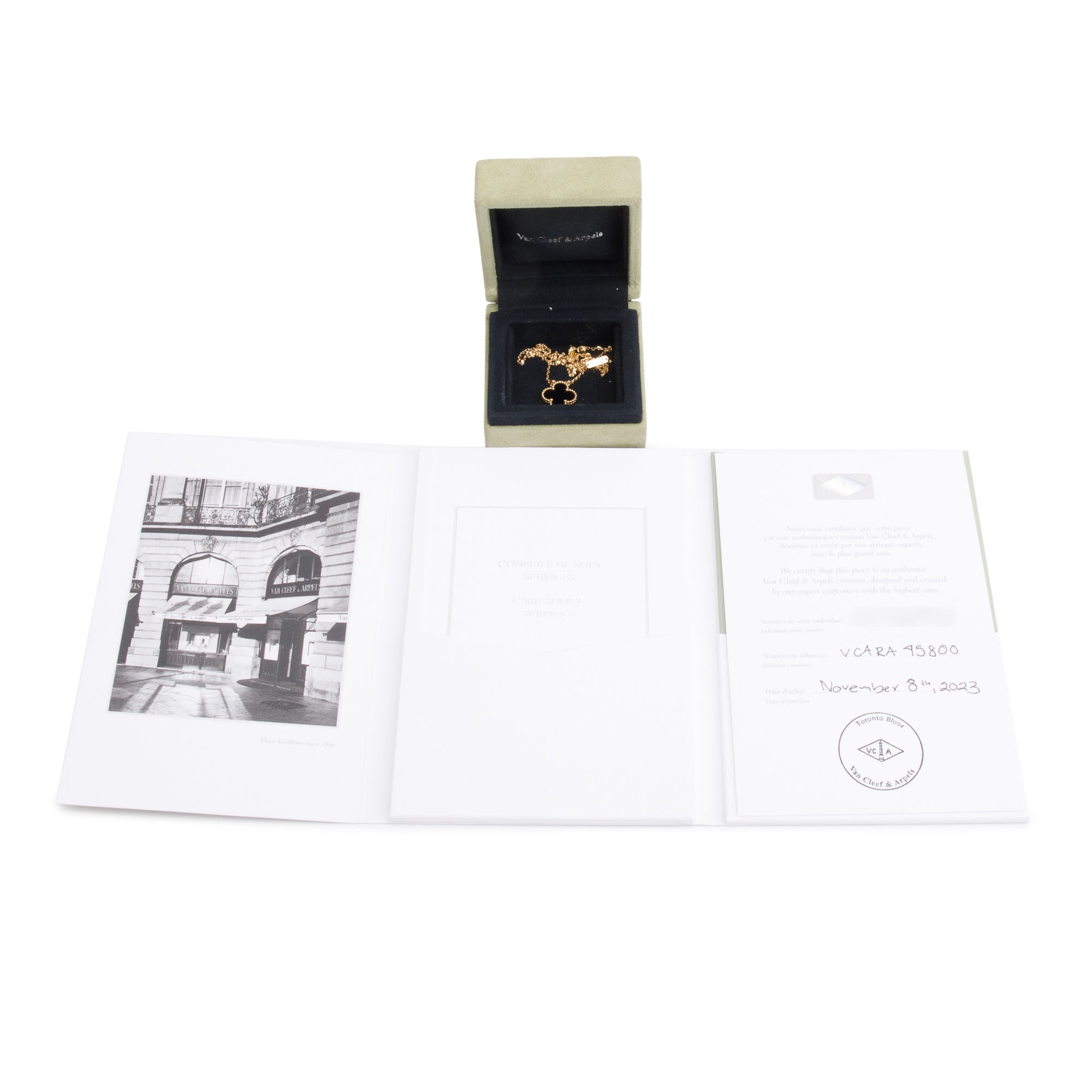 Van Cleef & Arpels 18k Yellow Gold Vintage Alhambra Black Onyx Pendant Necklace w/ Box, Receipt & Certificate