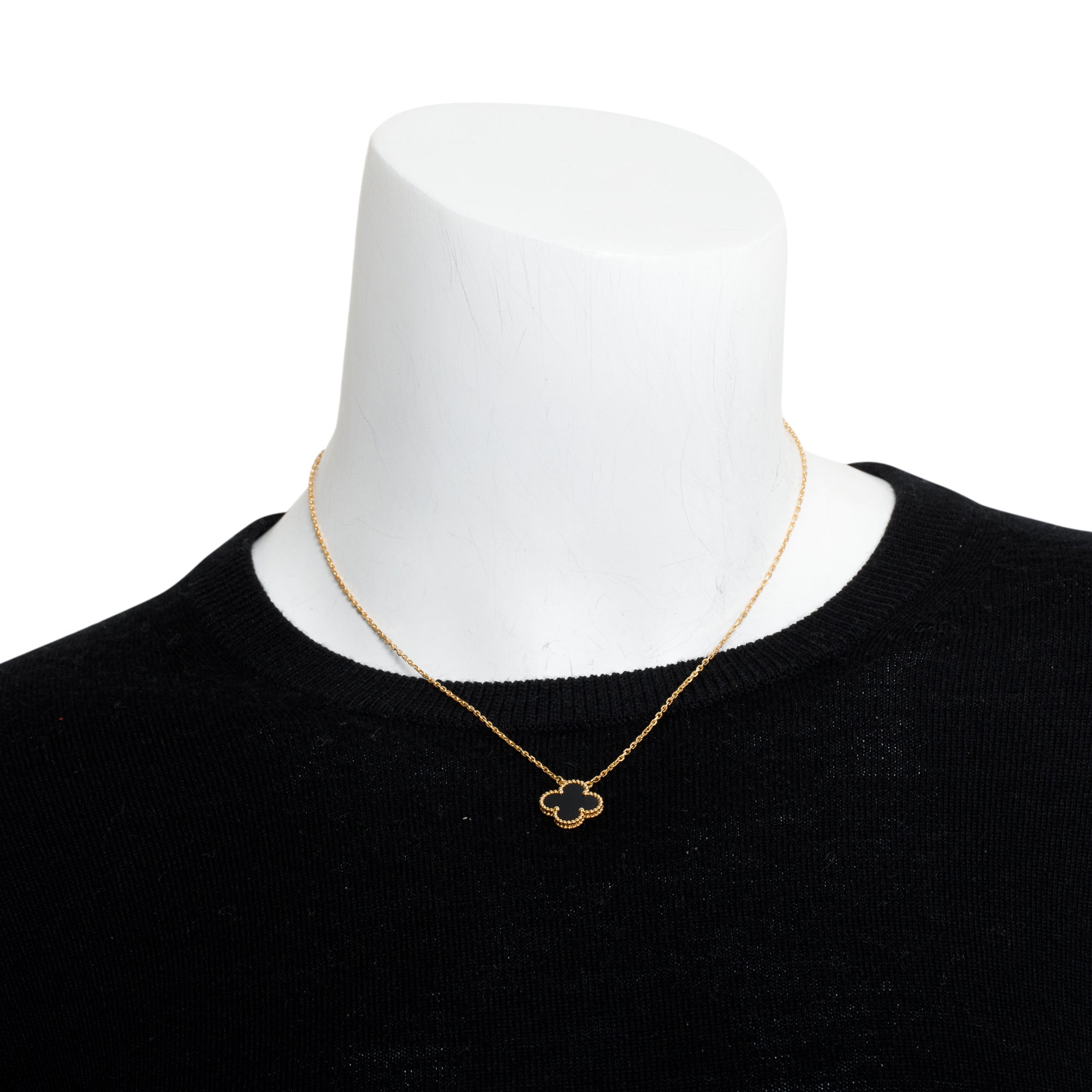 Van Cleef & Arpels 18k Yellow Gold Vintage Alhambra Black Onyx Pendant Necklace w/ Receipt & Certificate
