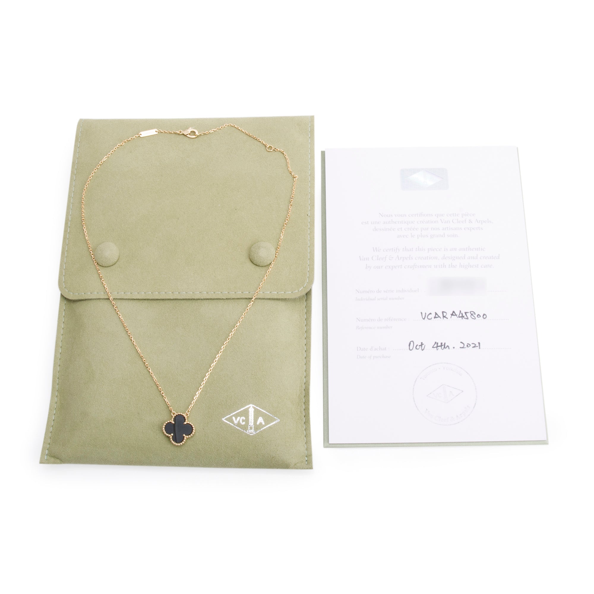 Van Cleef & Arpels 18k Yellow Gold Vintage Alhambra Black Onyx Pendant Necklace w/ Receipt & Certificate