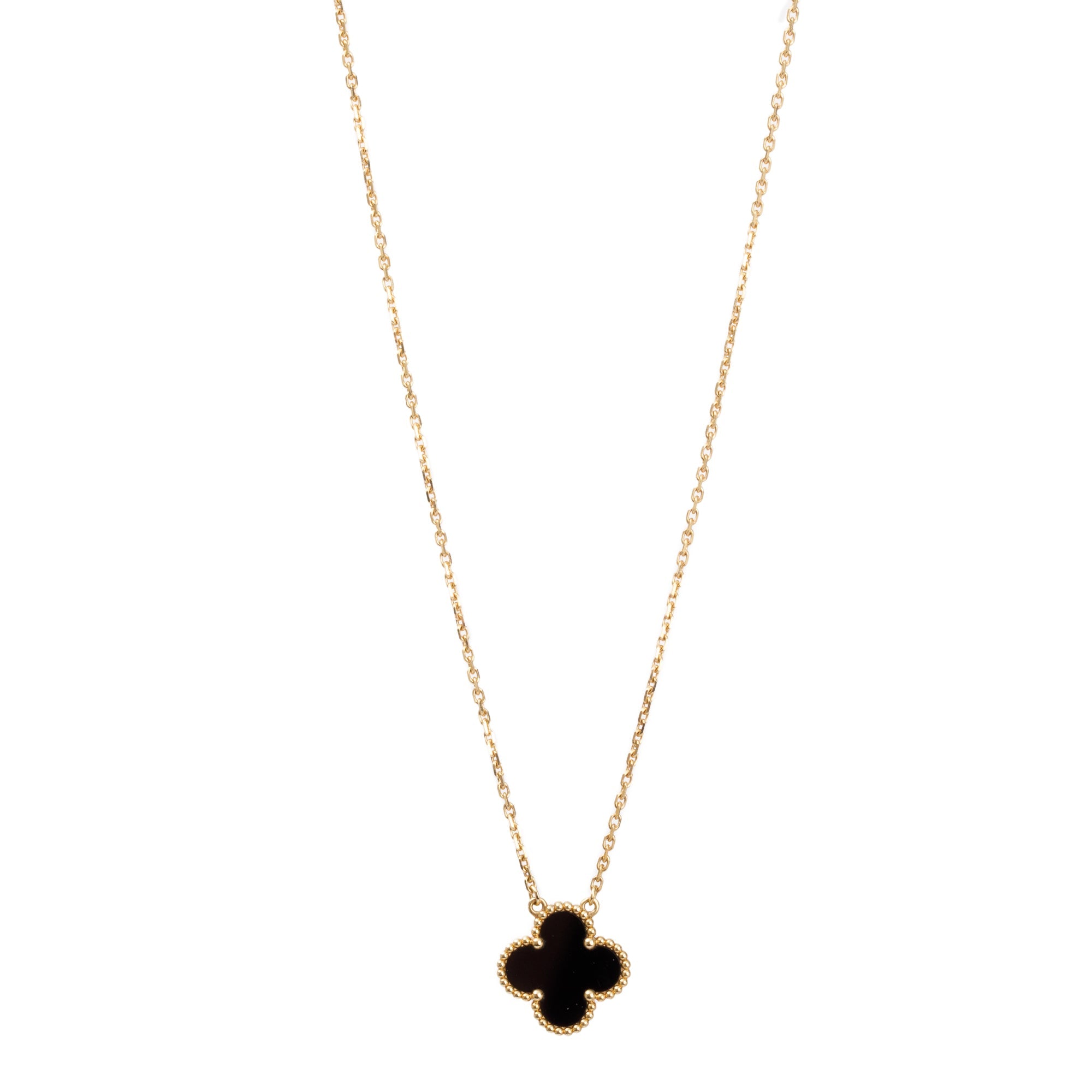 Van Cleef & Arpels 18k Yellow Gold Vintage Alhambra Black Onyx Pendant Necklace w/ Receipt & Certificate