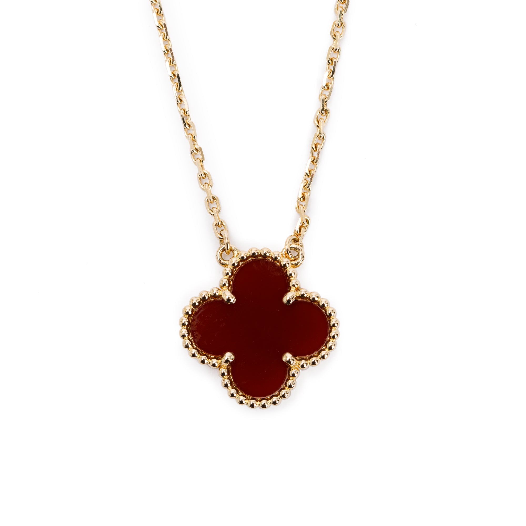Van Cleef & Arpels 18k Yellow Gold Vintage Alhambra Carnelian Pendant Necklace
