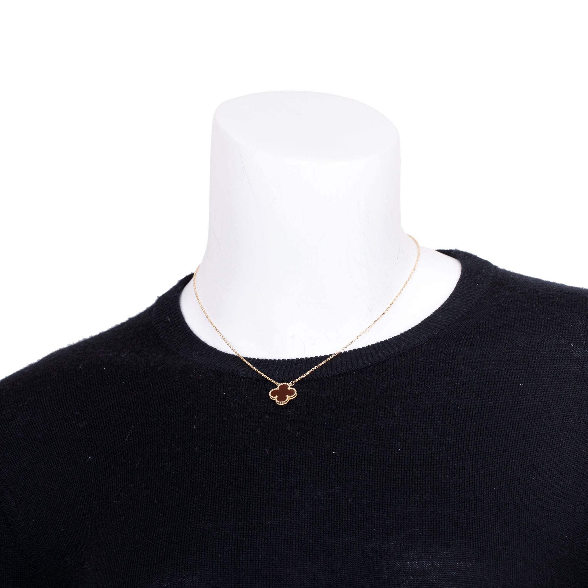 Van Cleef & Arpels 18k Yellow Gold Vintage Alhambra Carnelian Pendant Necklace