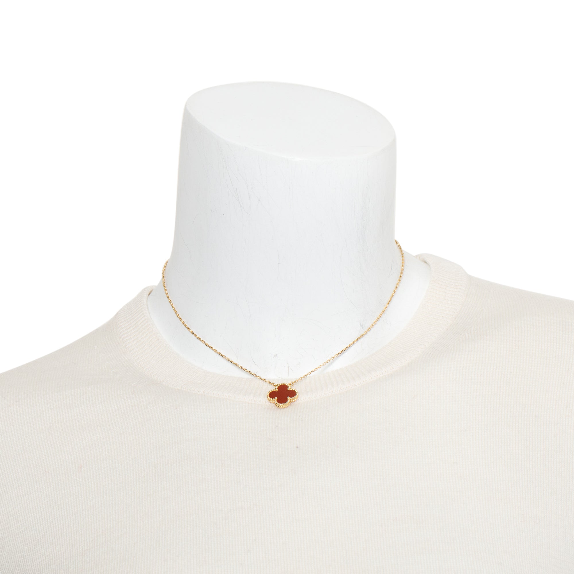 Van Cleef & Arpels 18k Yellow Gold Vintage Alhambra Carnelian Pendant Necklace w/ Pouch, Receipt & Certificate