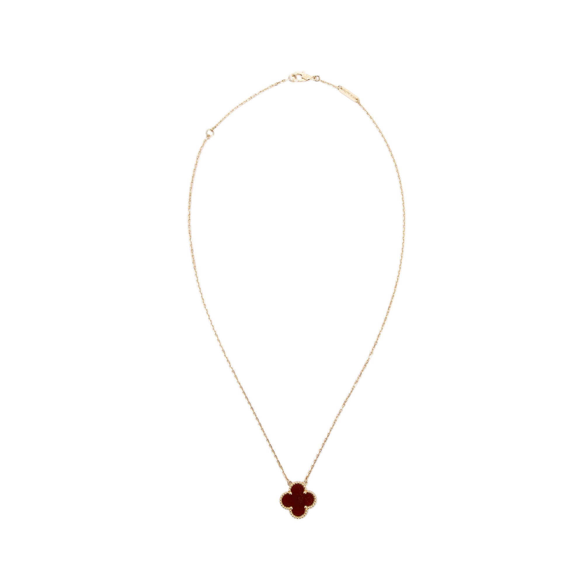 Van Cleef & Arpels 18k Yellow Gold Vintage Alhambra Carnelian Pendant Necklace