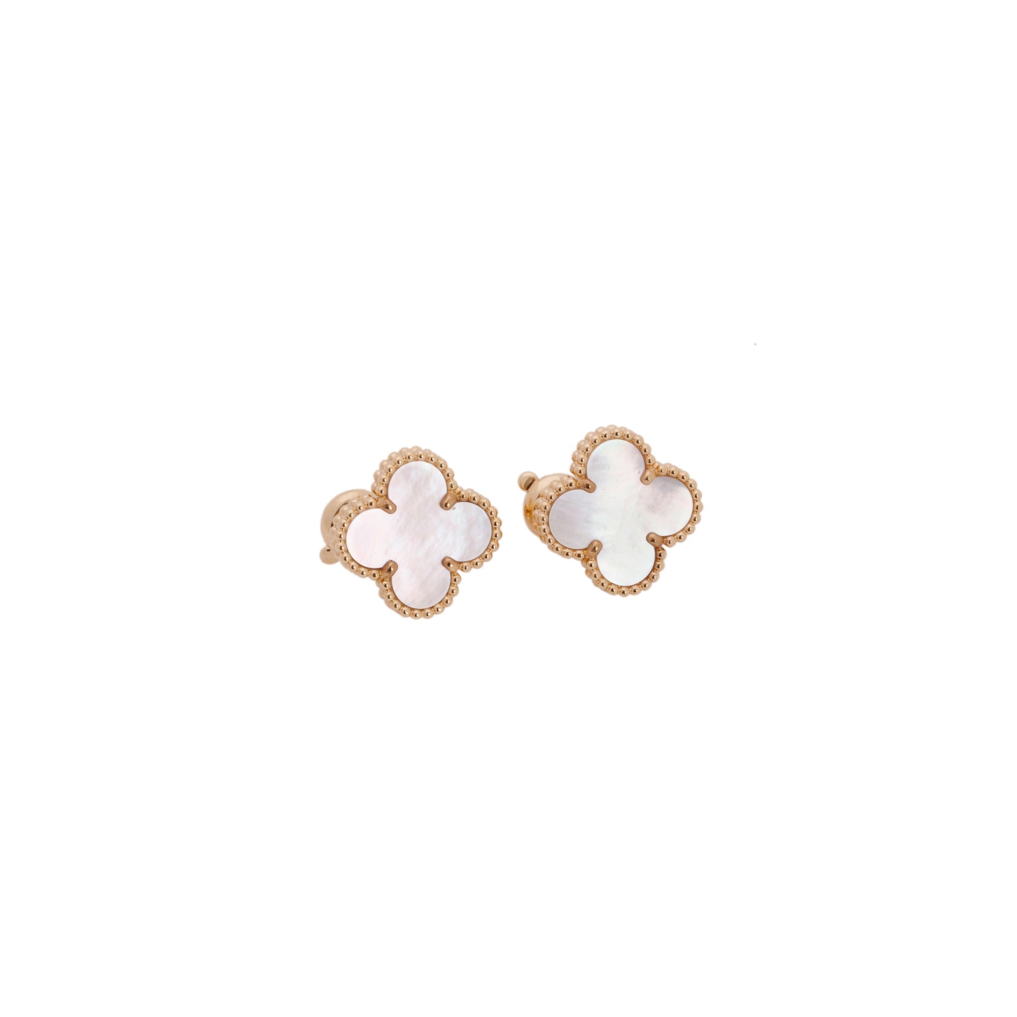 Van Cleef & Arpels 18k Yellow Gold Vintage Alhambra Earrings with Mother of Pearl w/ Box & Certificate