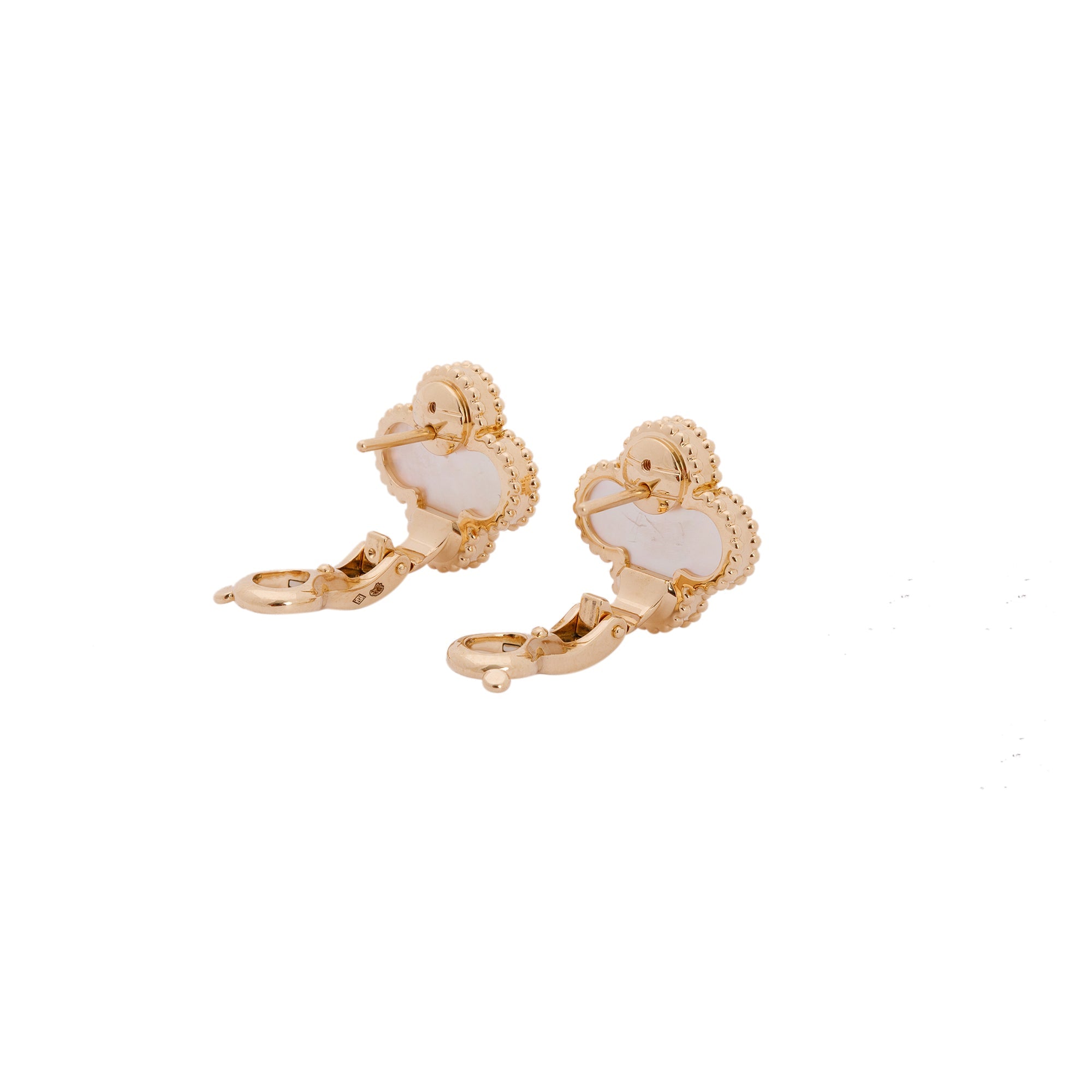 Van Cleef & Arpels 18k Yellow Gold Vintage Alhambra Earrings with Mother of Pearl w/ Box & Certificate