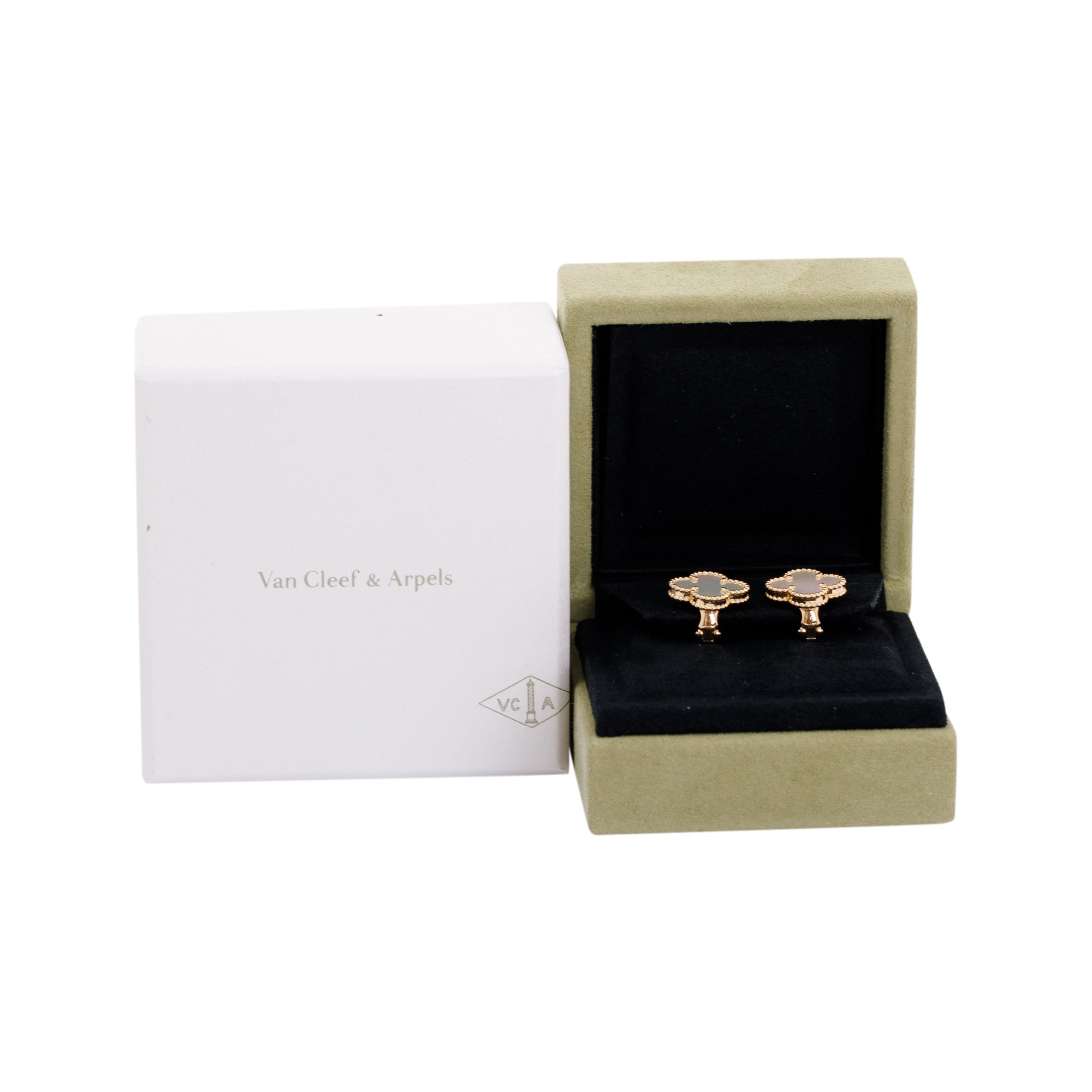 Van Cleef & Arpels 18k Yellow Gold Vintage Alhambra Earrings with Mother of Pearl w/ Box & Certificate