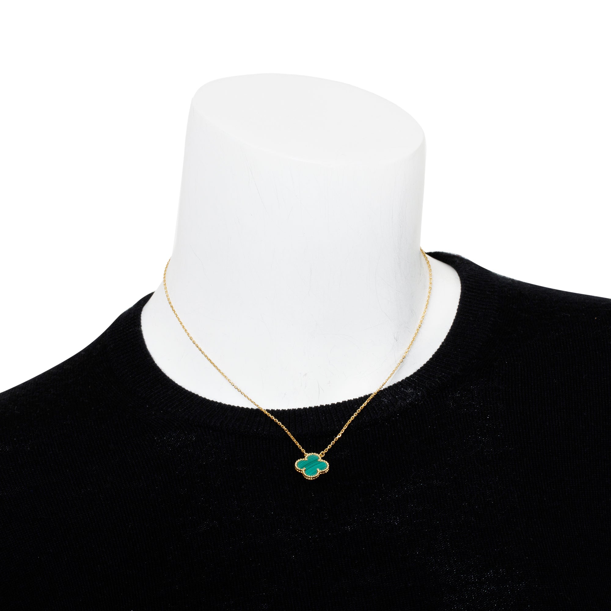 Van Cleef & Arpels 18k Yellow Gold Vintage Alhambra Malachite Pendant Necklace w/ Box & Certificate