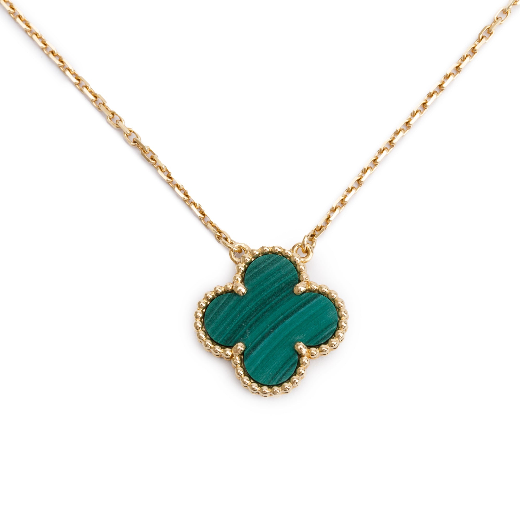 Van Cleef & Arpels 18k Yellow Gold Vintage Alhambra Malachite Pendant Necklace w/ Box & Certificate