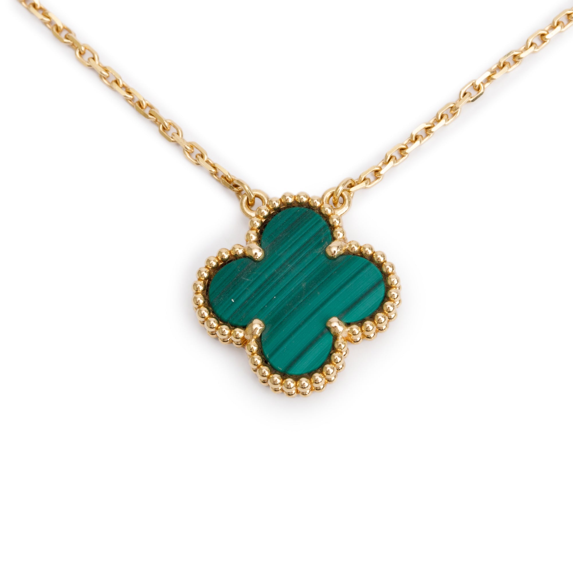 Van Cleef & Arpels 18k Yellow Gold Vintage Alhambra Malachite Pendant Necklace w/ Box & Certificate