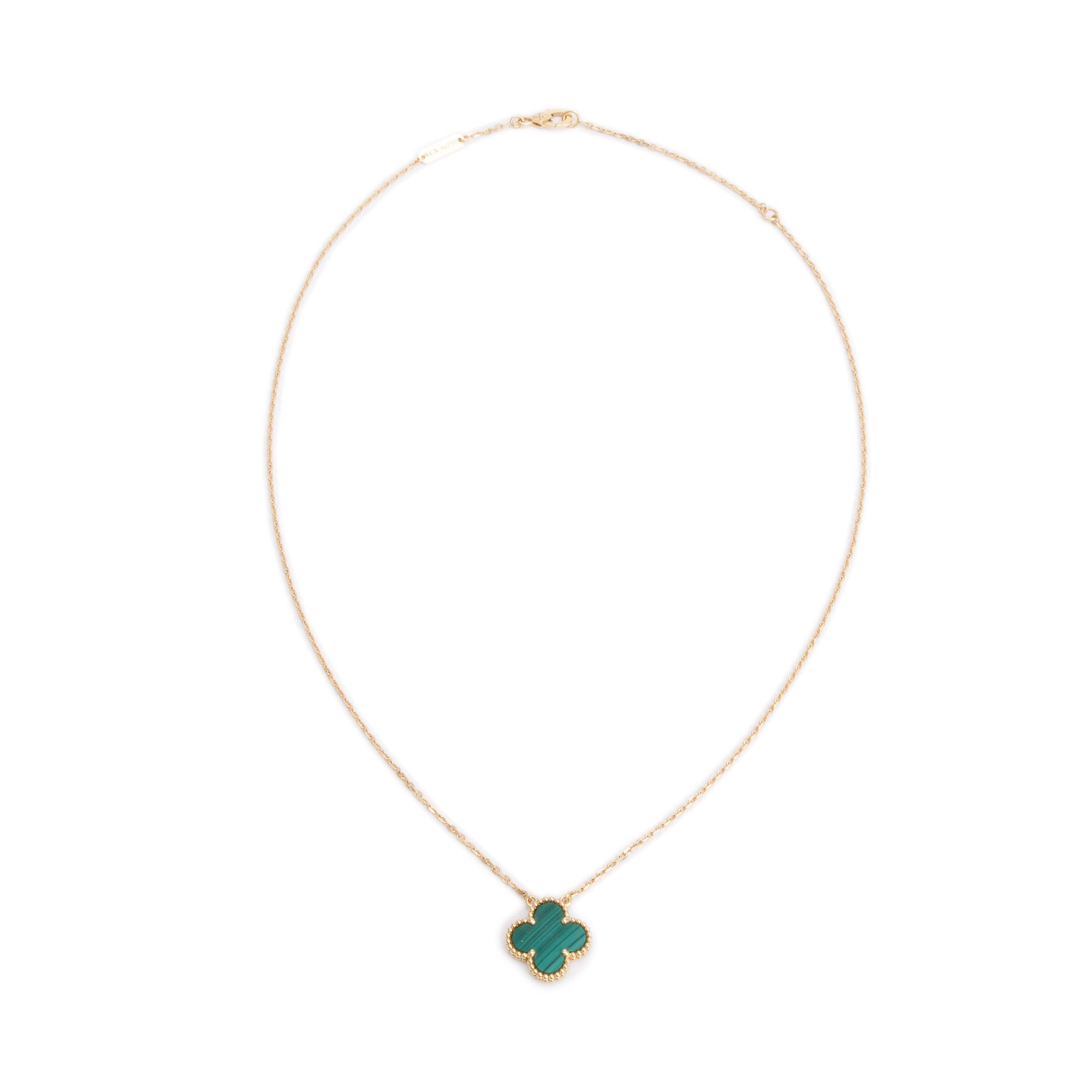 Van Cleef & Arpels 18k Yellow Gold Vintage Alhambra Malachite Pendant Necklace w/ Box & Certificate