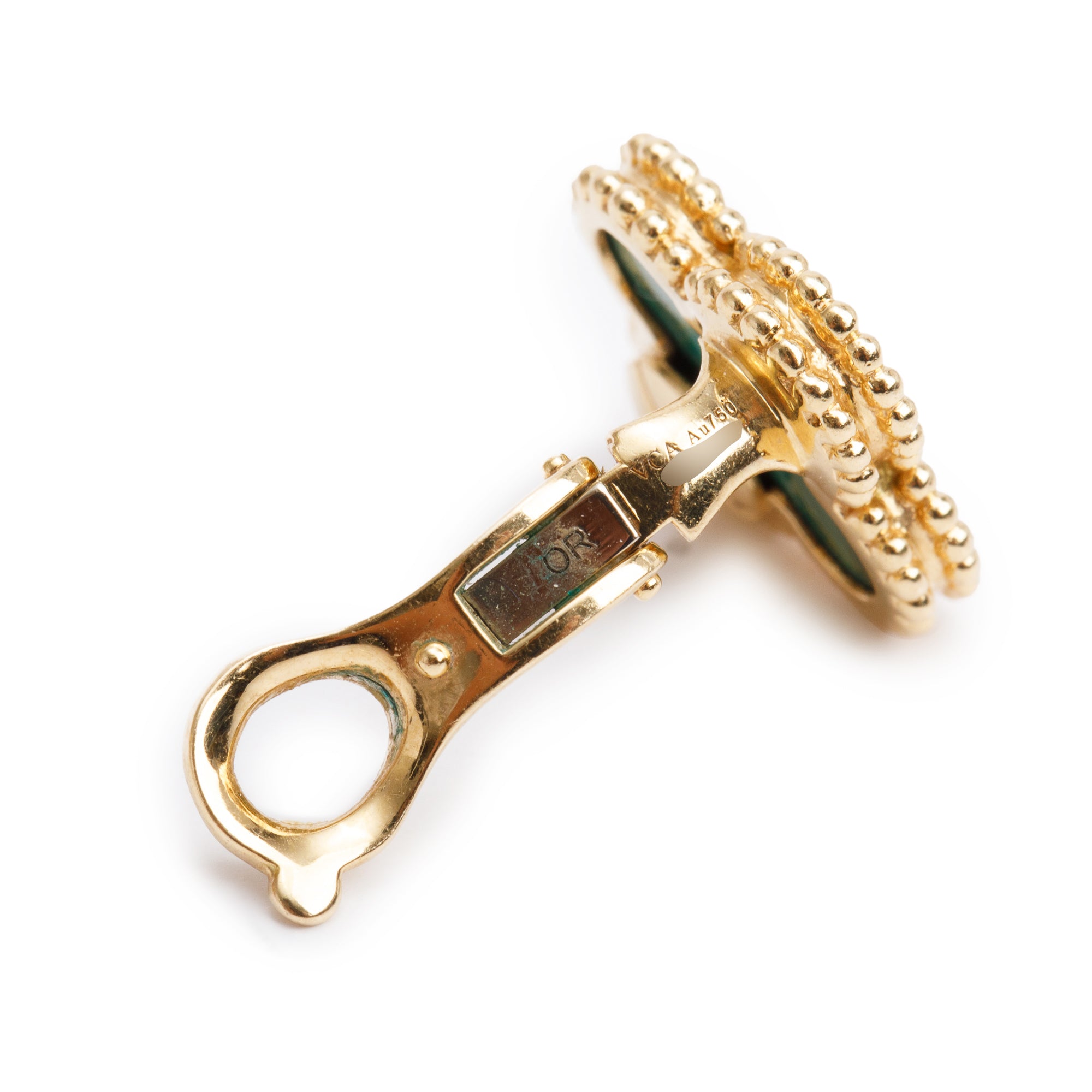 Van Cleef & Arpels 18k Yellow Gold Vintage Alhambra Malachite Stud Earrings