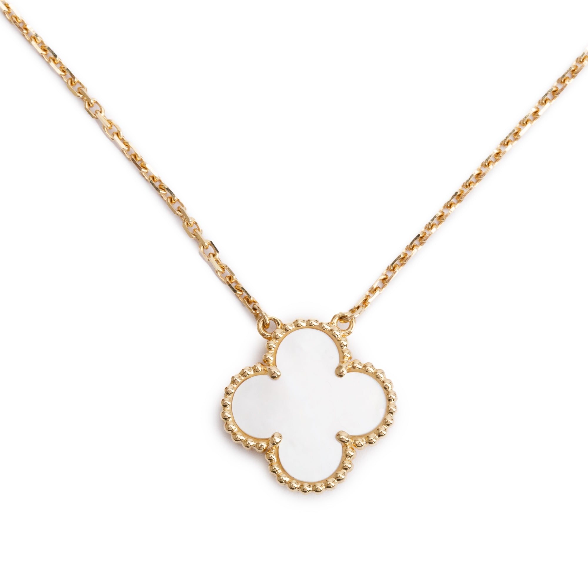 Van Cleef & Arpels 18k Yellow Gold Vintage Alhambra Mother of Pearl Pendant Necklace w/ Box & Certificate