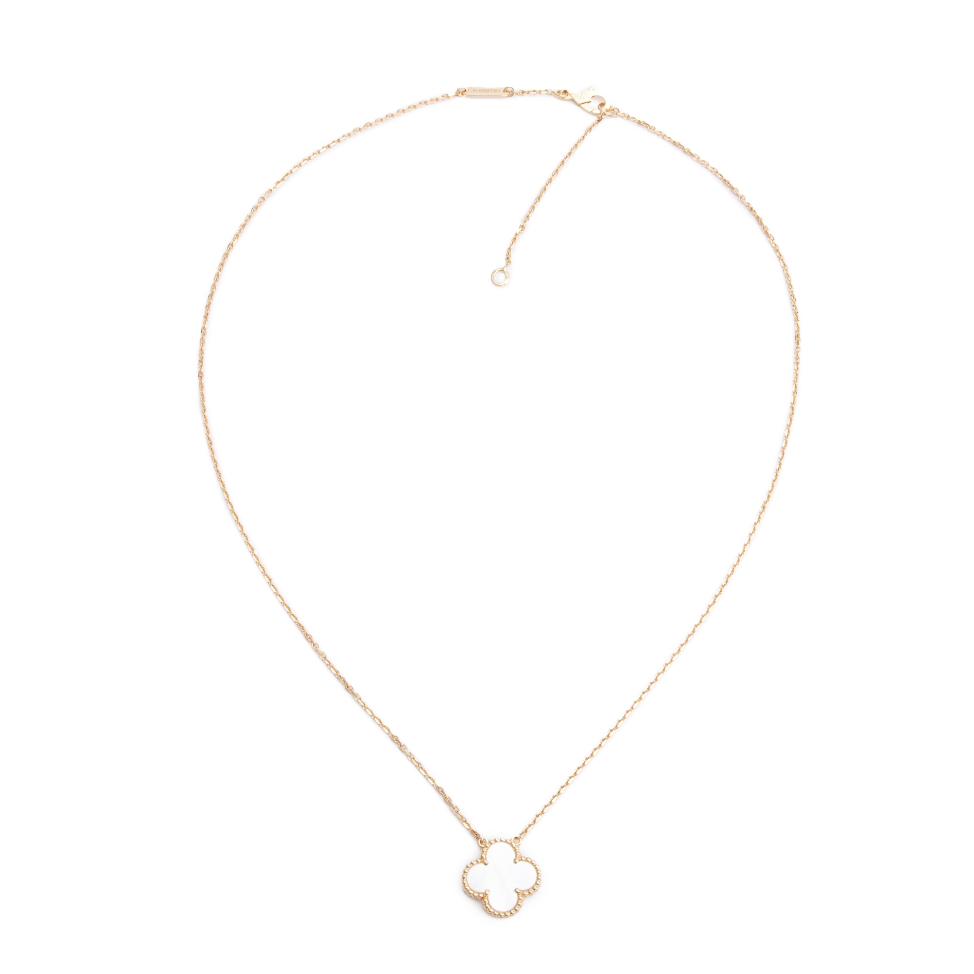 Van Cleef & Arpels 18k Yellow Gold Vintage Alhambra Mother of Pearl Pendant Necklace w/ Box & Certificate