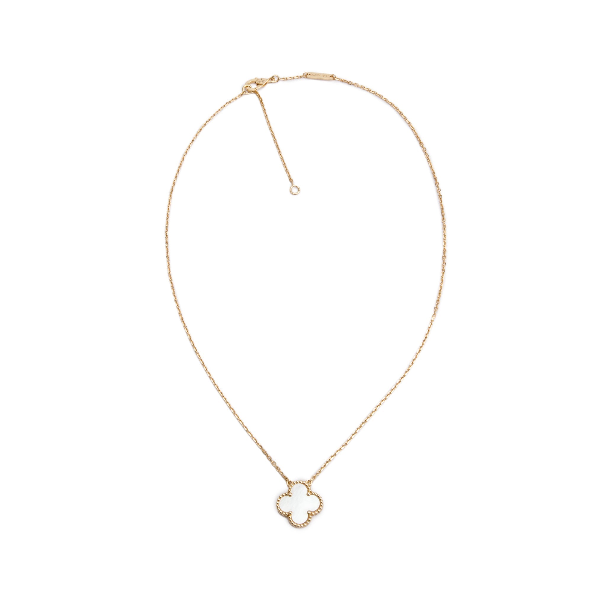 Van Cleef & Arpels 18k Yellow Gold Vintage Alhambra Mother of Pearl Pendant Necklace w/ Box, Receipt & Certificate