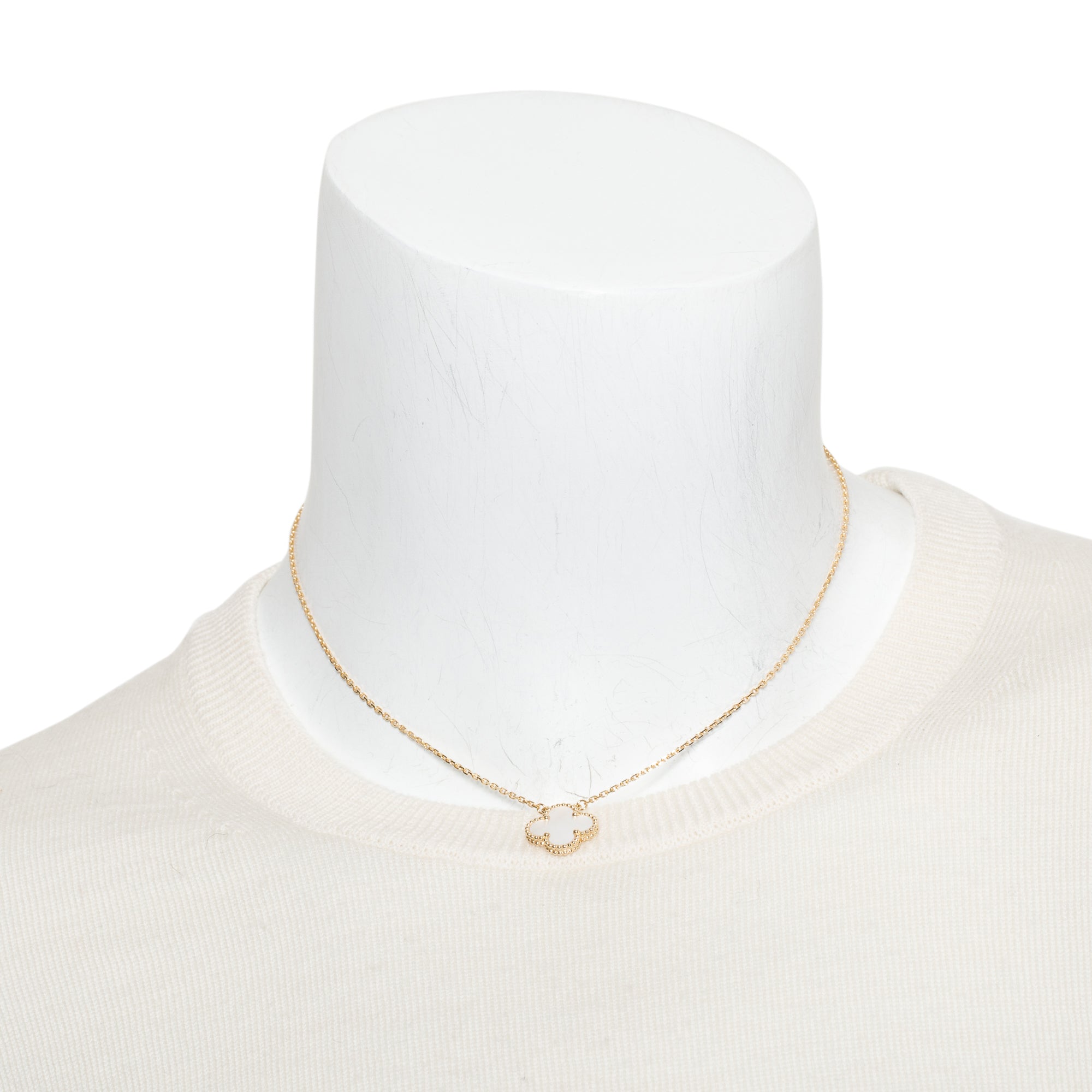 Van Cleef & Arpels 18k Yellow Gold Vintage Alhambra Mother of Pearl Pendant Necklace w/ Receipt & Cary Pouch