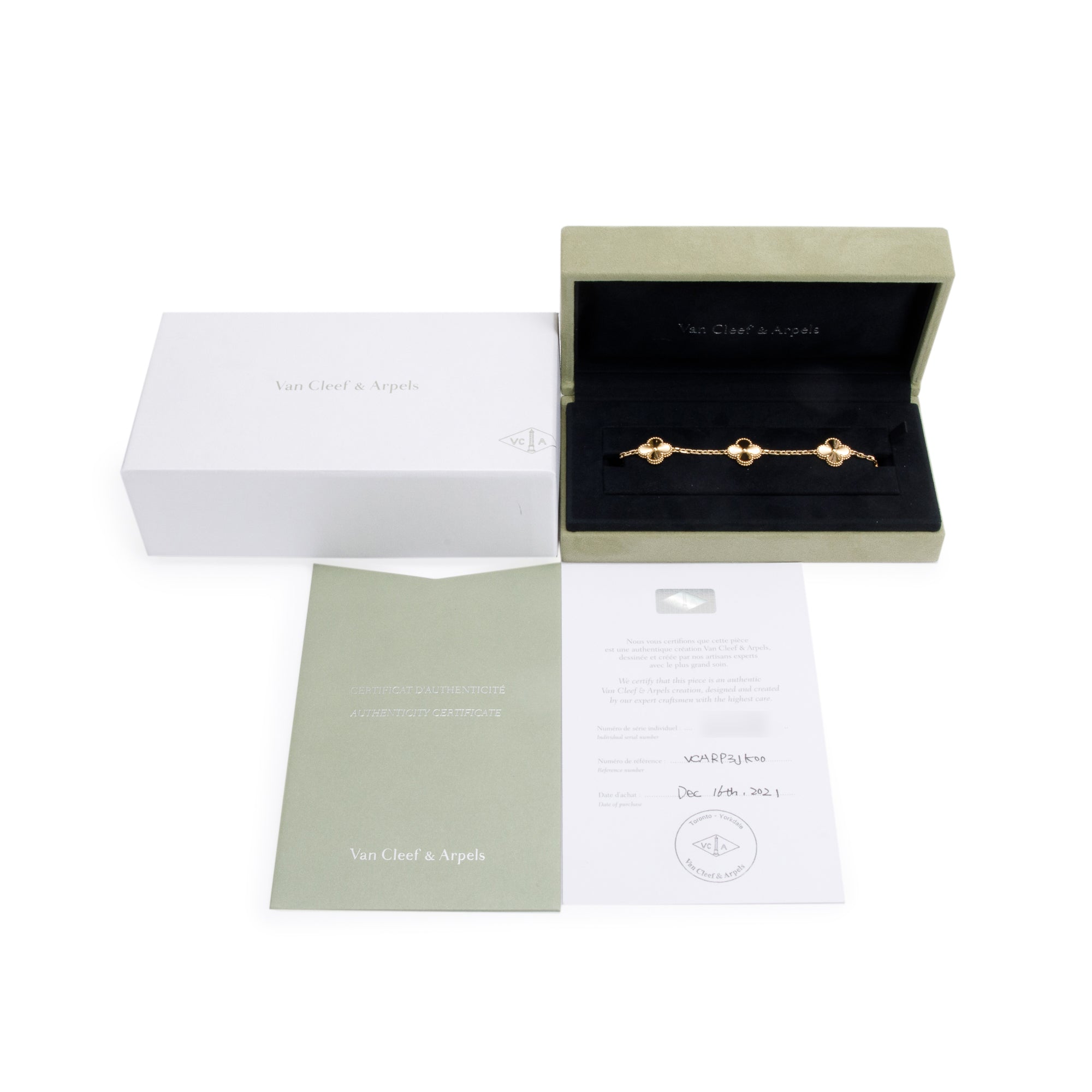 Van Cleef & Arpels 2021 18k Yellow Gold Vintage Alhambra 5 Motif Bracelet w/ Box & Certificate