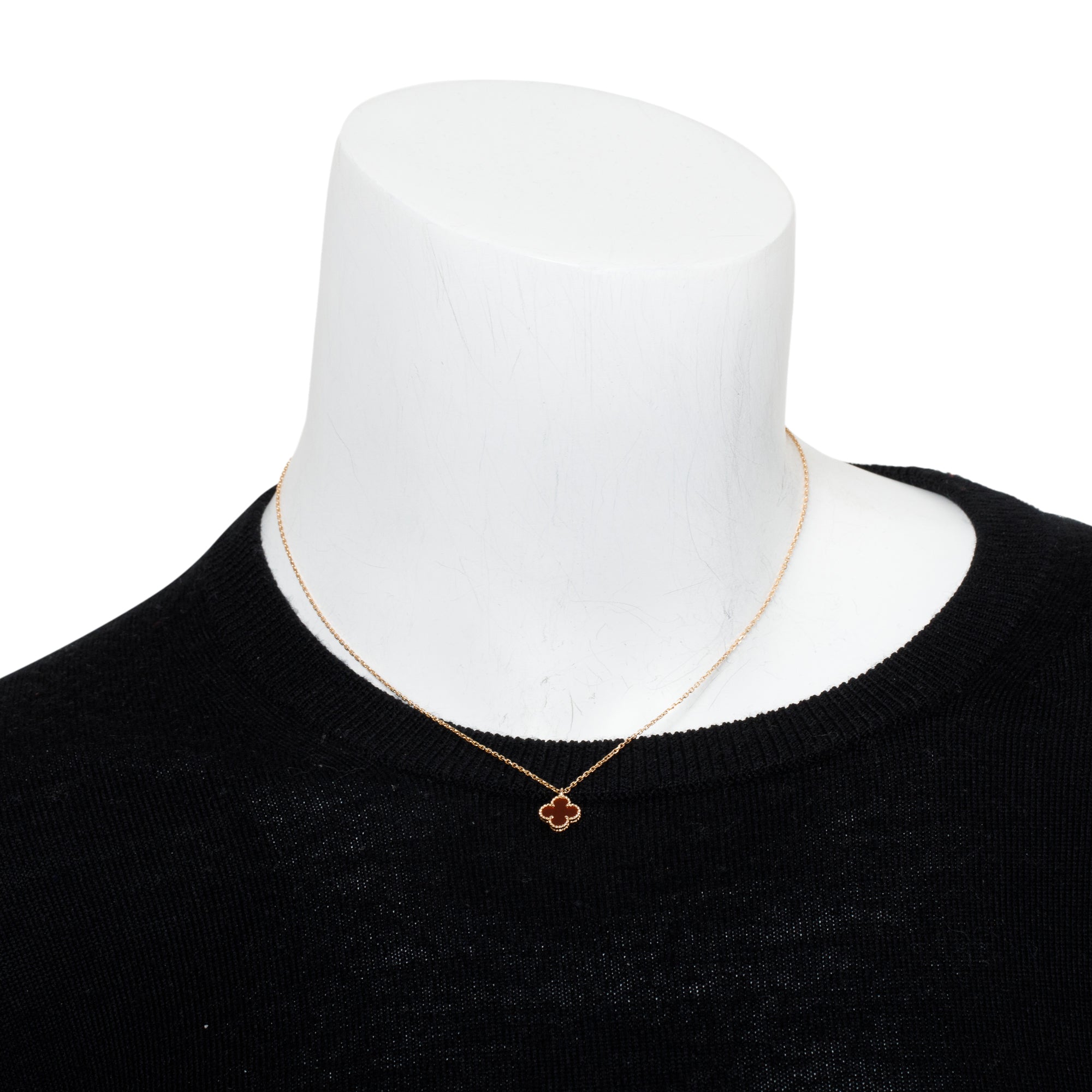 Van Cleef & Arpels 2022 18k Rose Gold Sweet Alhambra Carnelian Pendant Necklace w/ Box, Receipt & Certificate