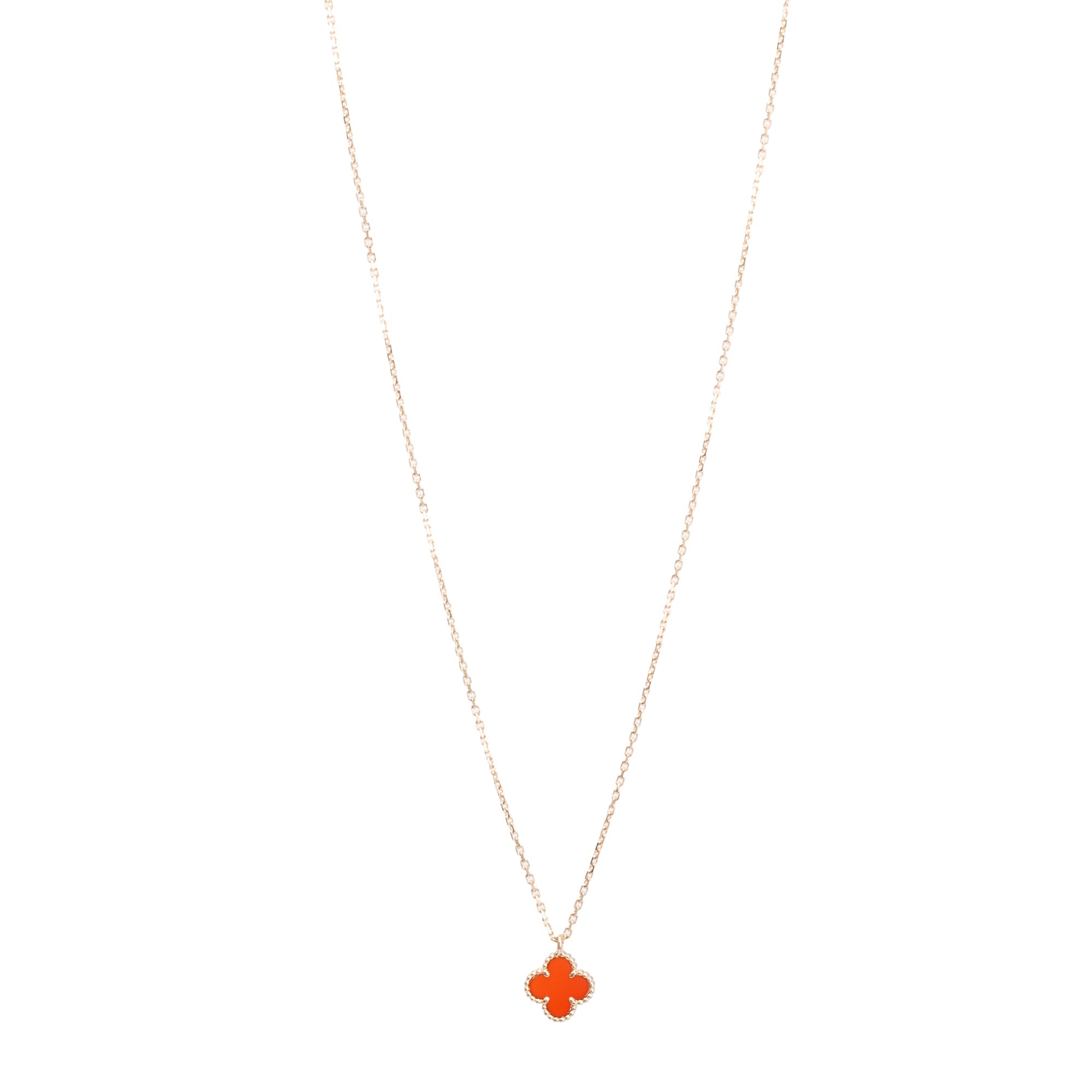 Van Cleef & Arpels 2022 18k Rose Gold Sweet Alhambra Carnelian Pendant Necklace w/ Box, Receipt & Certificate