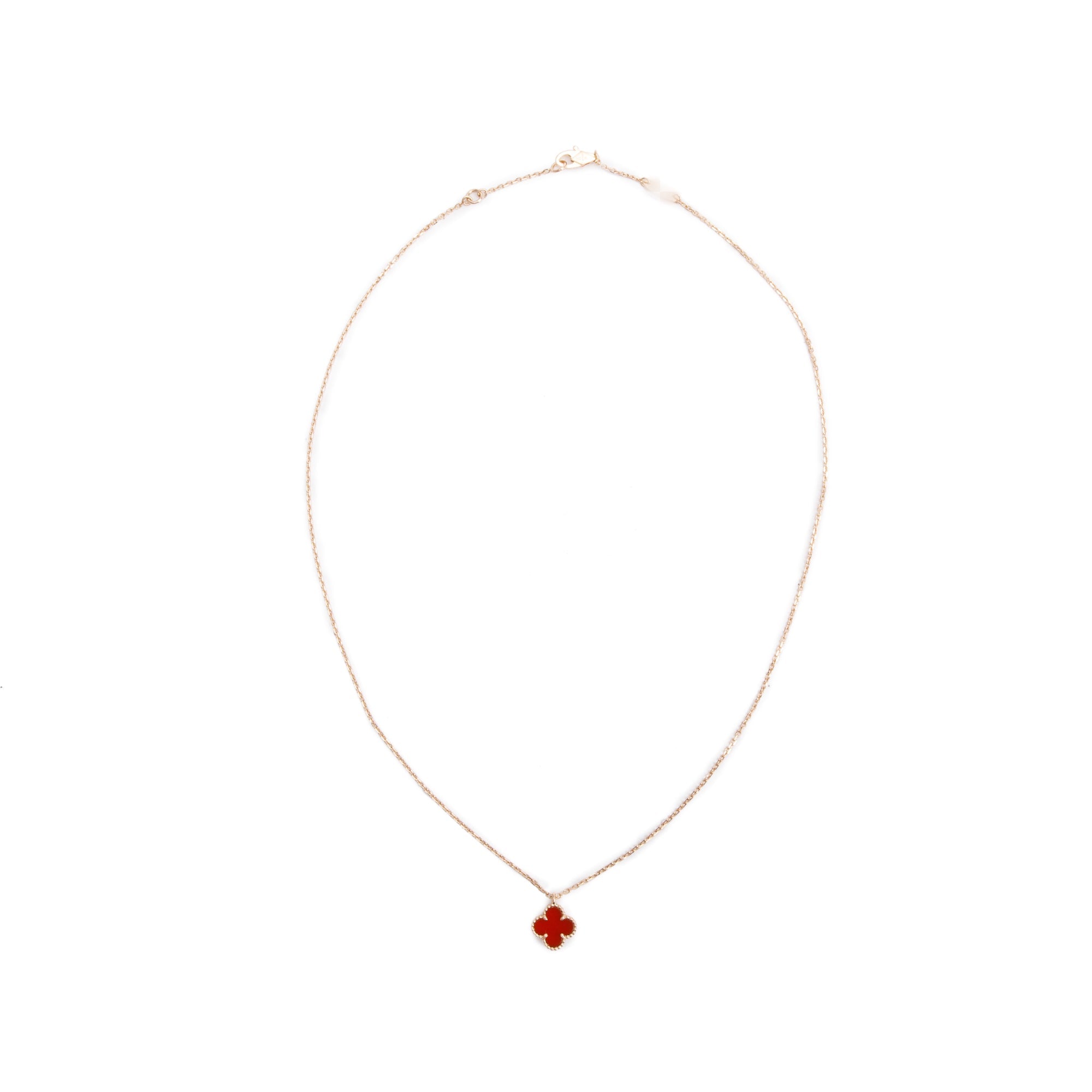 Van Cleef & Arpels 2022 18k Rose Gold Sweet Alhambra Carnelian Pendant Necklace w/ Box, Receipt & Certificate