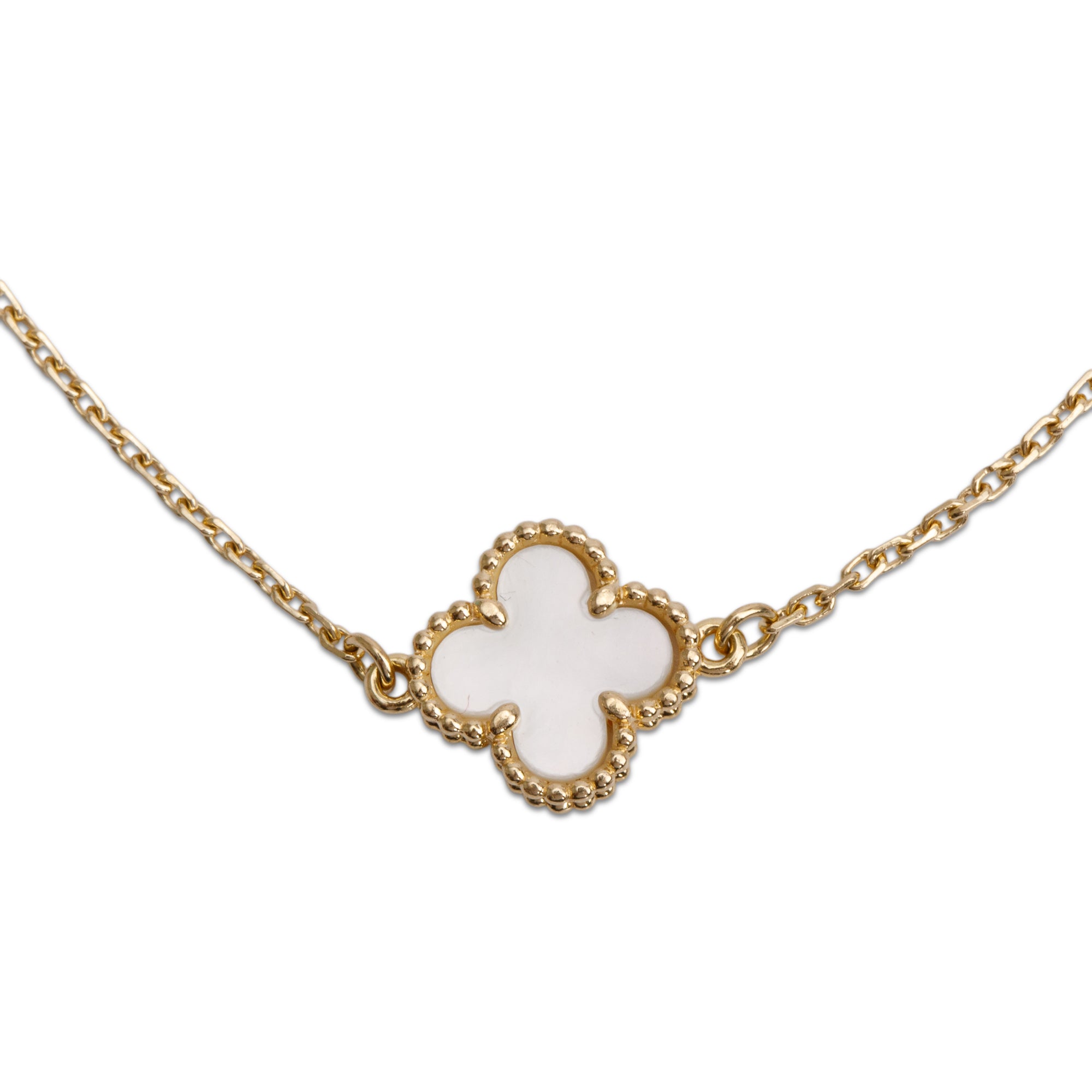 Van Cleef & Arpels 2022 18k Yellow Gold Sweet Alhambra 1 Motif Mother of Pearl Bracelet w/ Box & Certificate