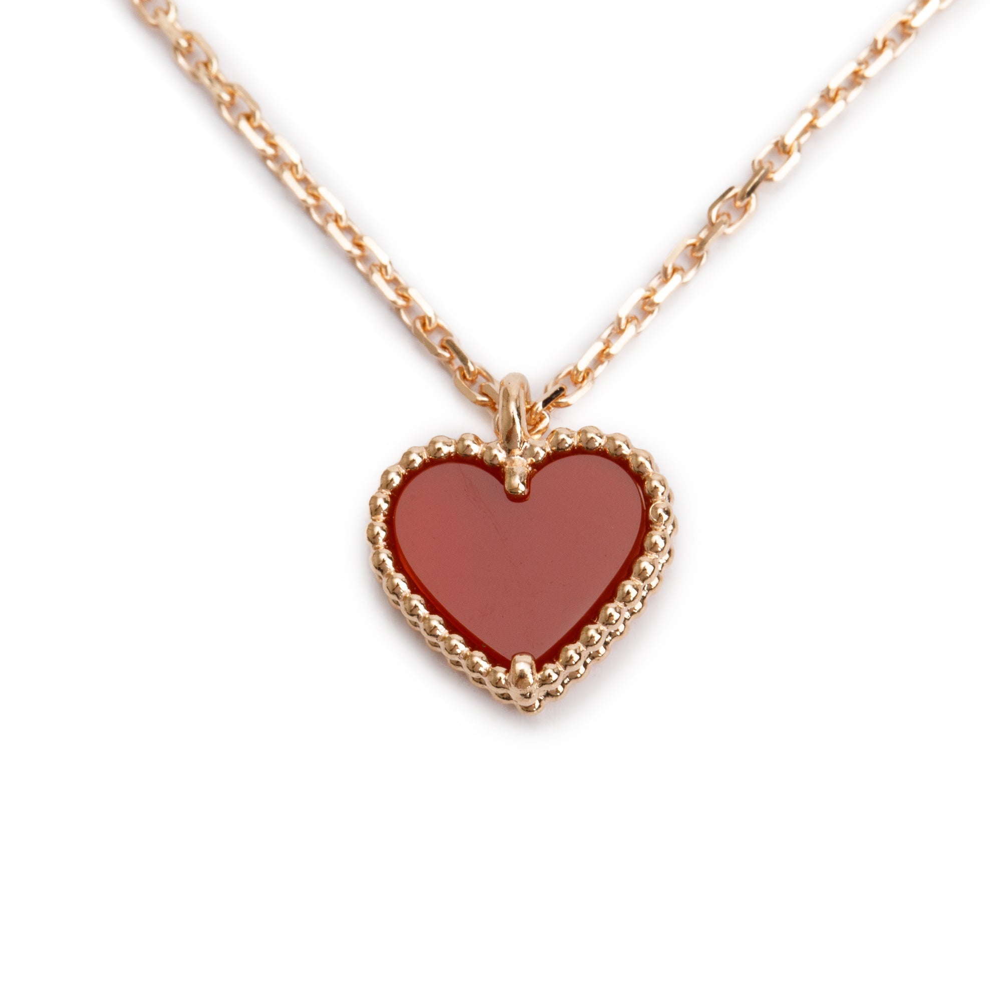Van Cleef & Arpels 2023 18k Rose Gold Sweet Hearts Carnelian Pendant Necklace w/ Certificate